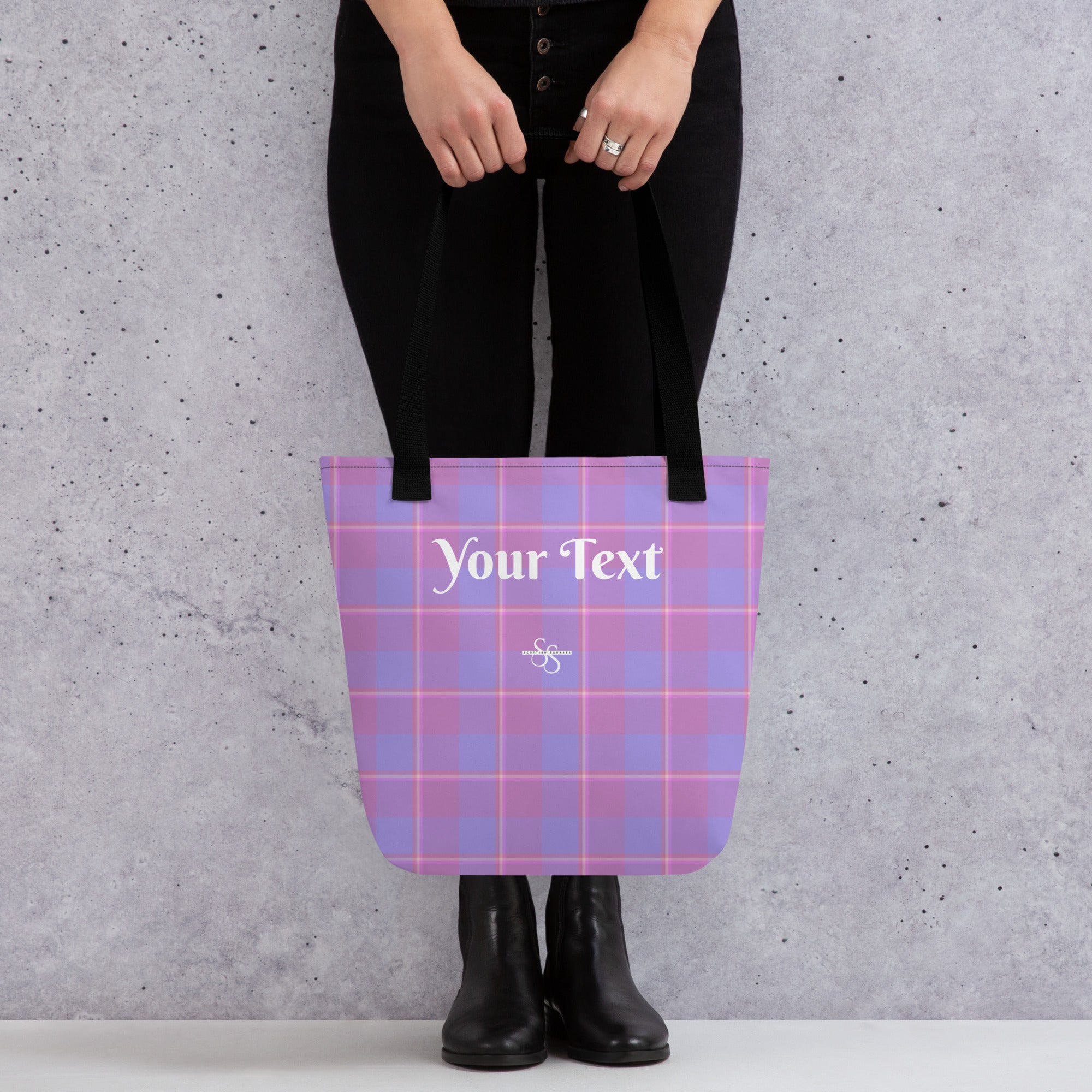 Personalized Viola and Dull Lavender Plaid Tote Bag - Scottish Squares
