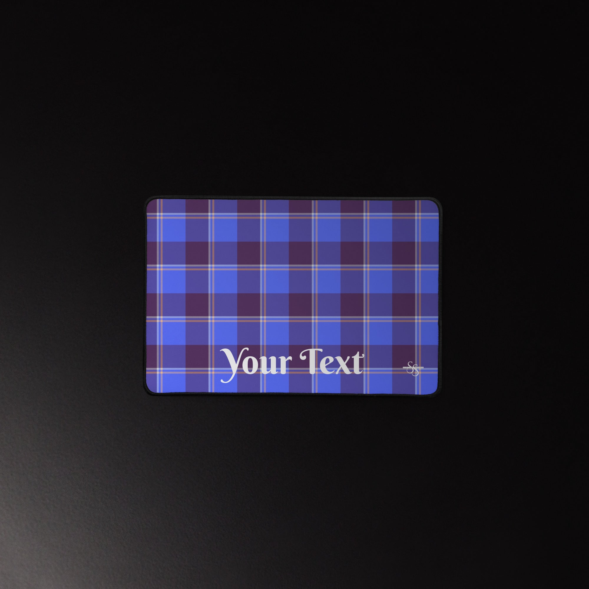 Personalized Cornflower Blue and Livid Brown Plaid Desk Mat - Scottish Squares