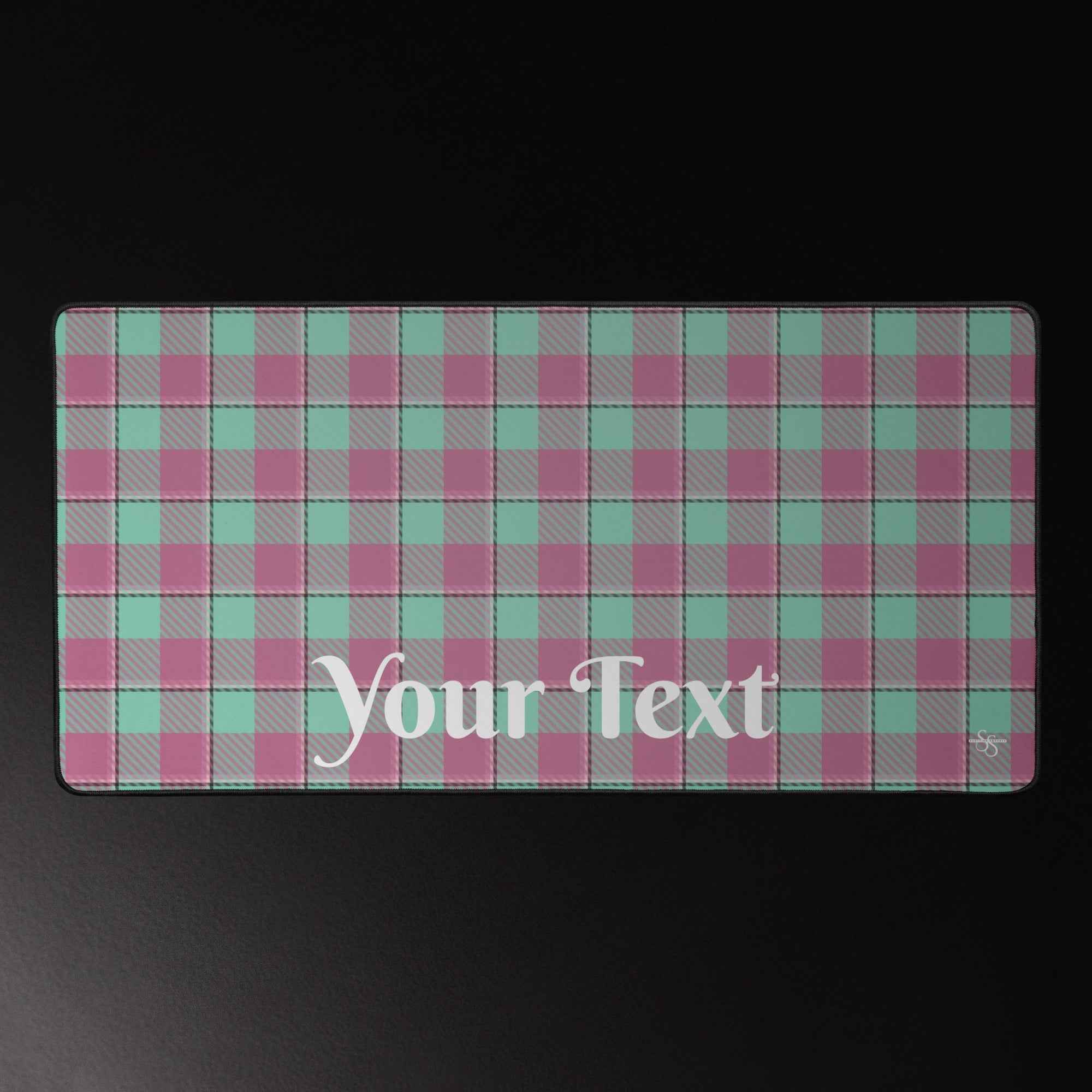Personalized Vista Blue and Turkish Rose Plaid Desk Mat - Scottish Squares