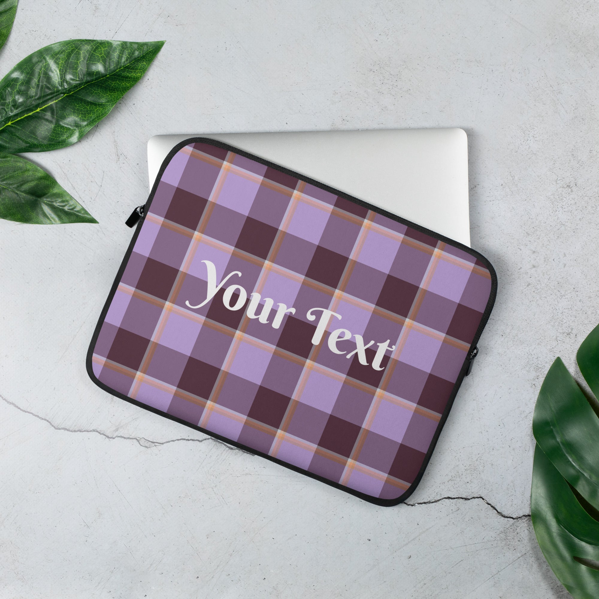 Personalized Light Wisteria and Livid Brown Plaid Laptop Sleeve - Scottish Squares