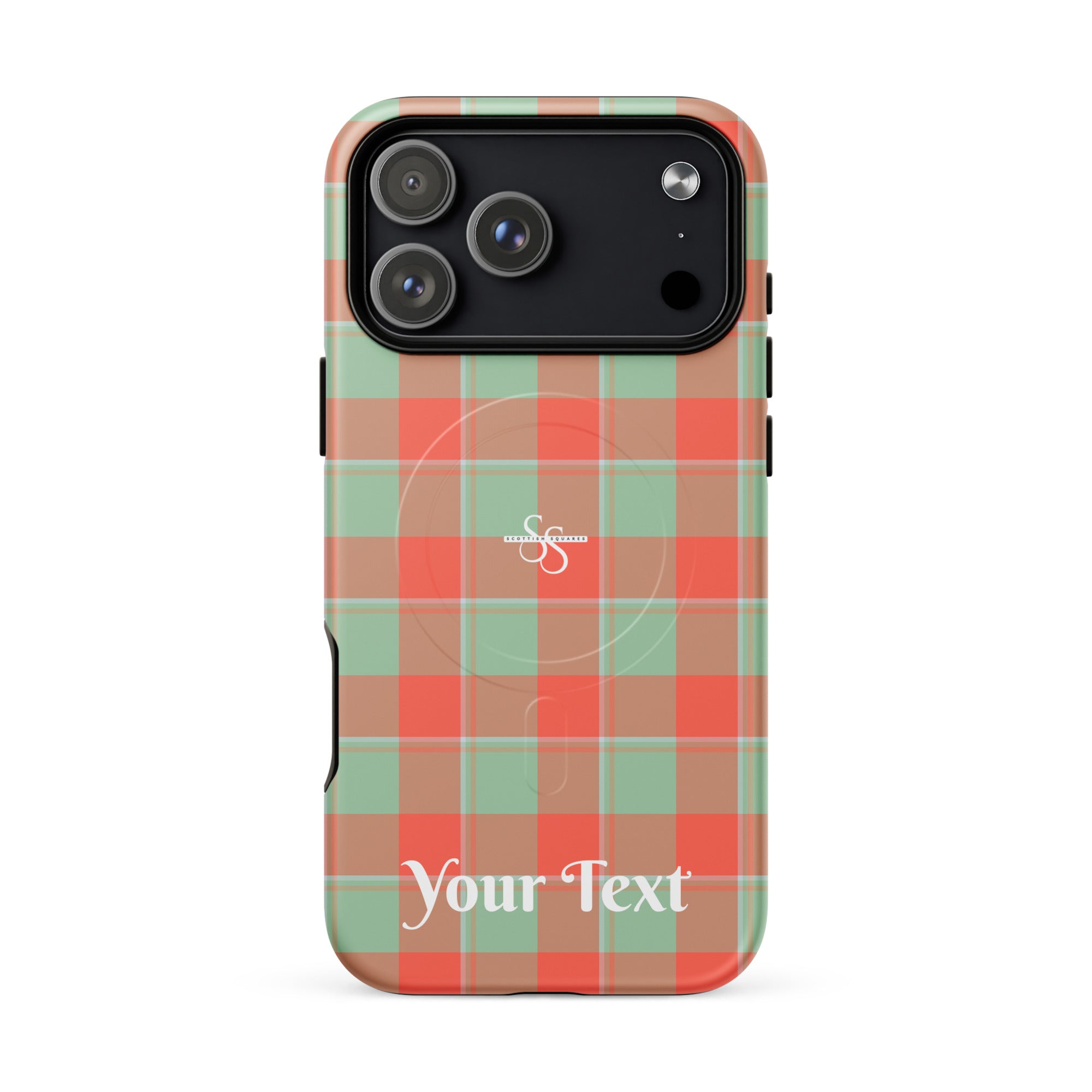 Personalized Spring Rain and Persimmon Plaid iPhone MagSafe Tough Case - Scottish Squares