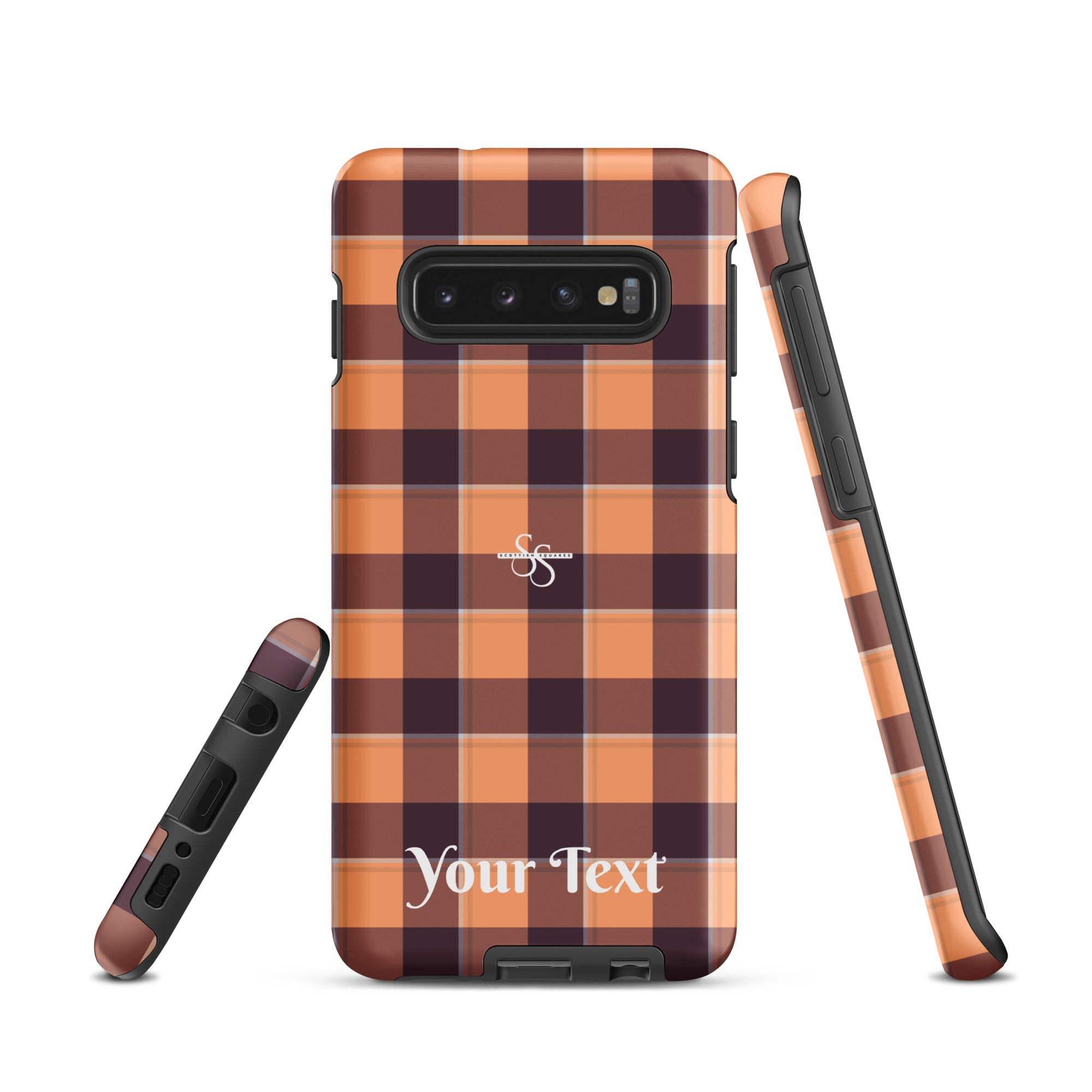 Personalized Hit Pink and Livid Brown Plaid Samsung Tough Case - Scottish Squares