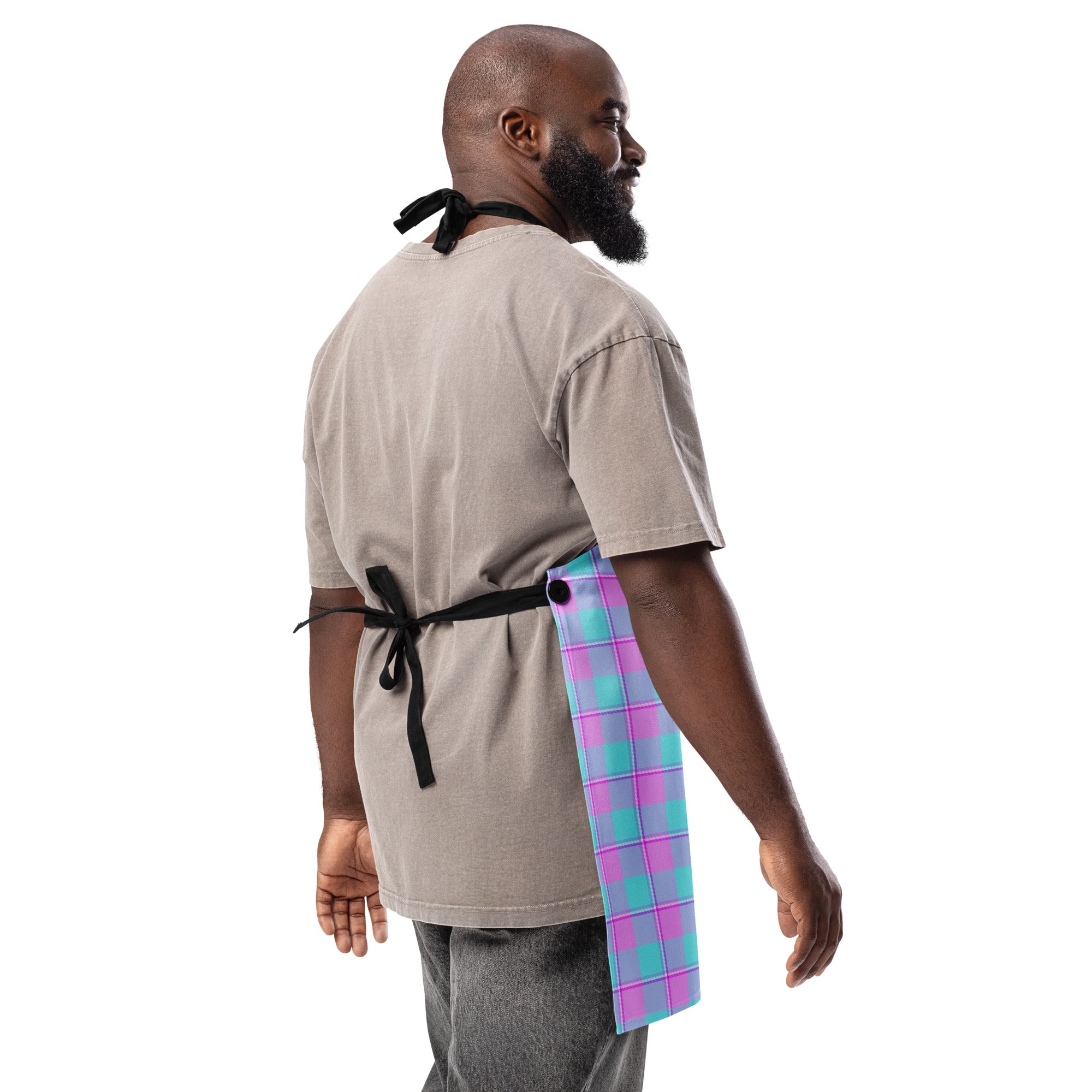 Personalized Mauve and Coastal Mist Plaid Apron - Scottish Squares
