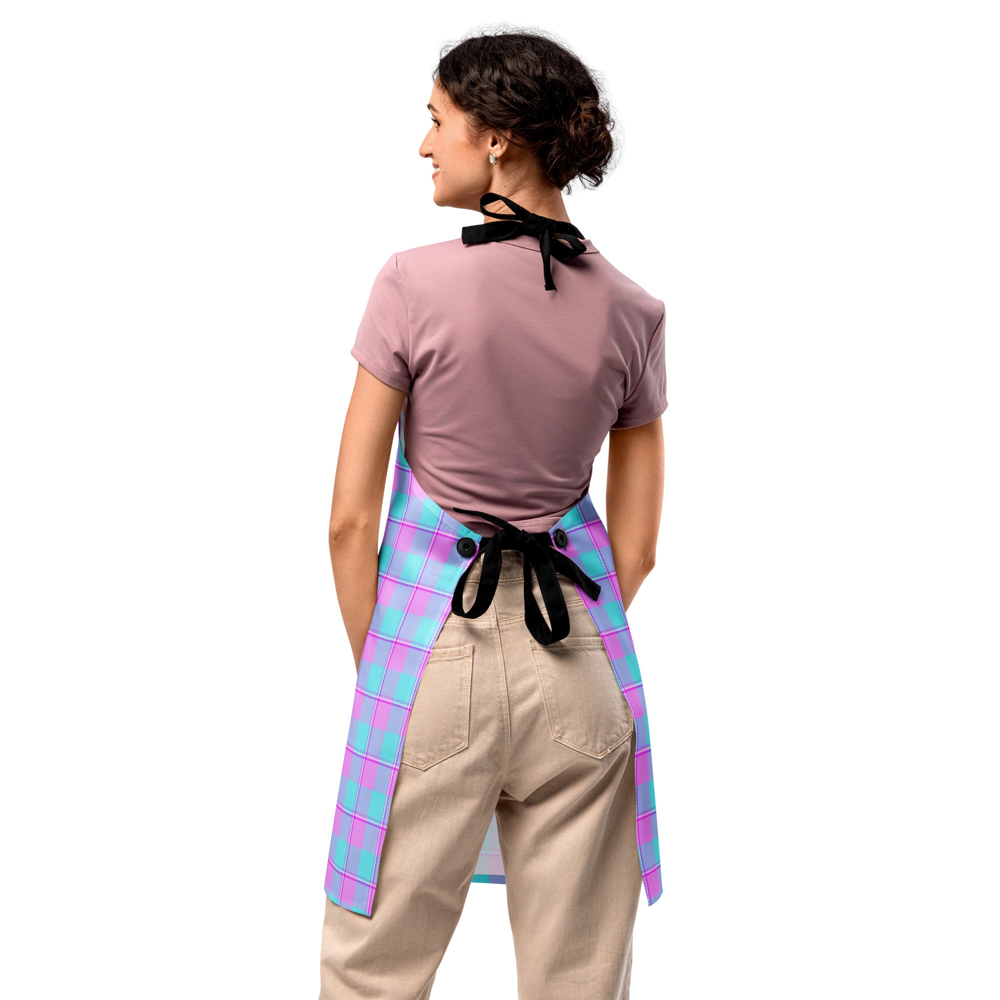 Personalized Mauve and Coastal Mist Plaid Apron - Scottish Squares