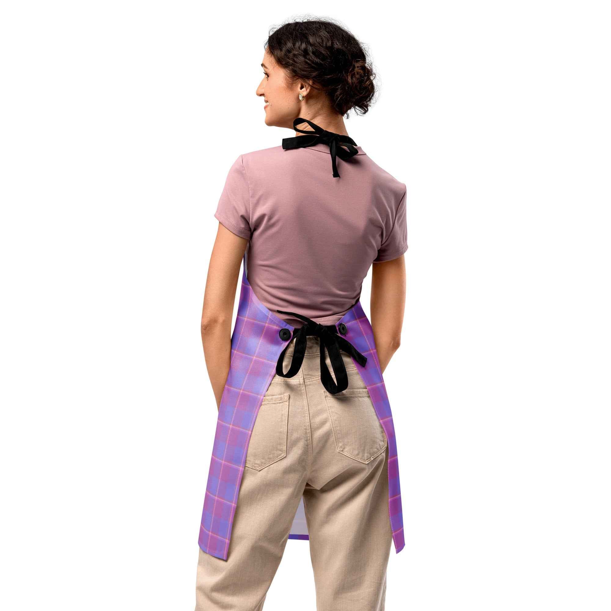 Personalized Viola and Dull Lavender Plaid Apron - Scottish Squares