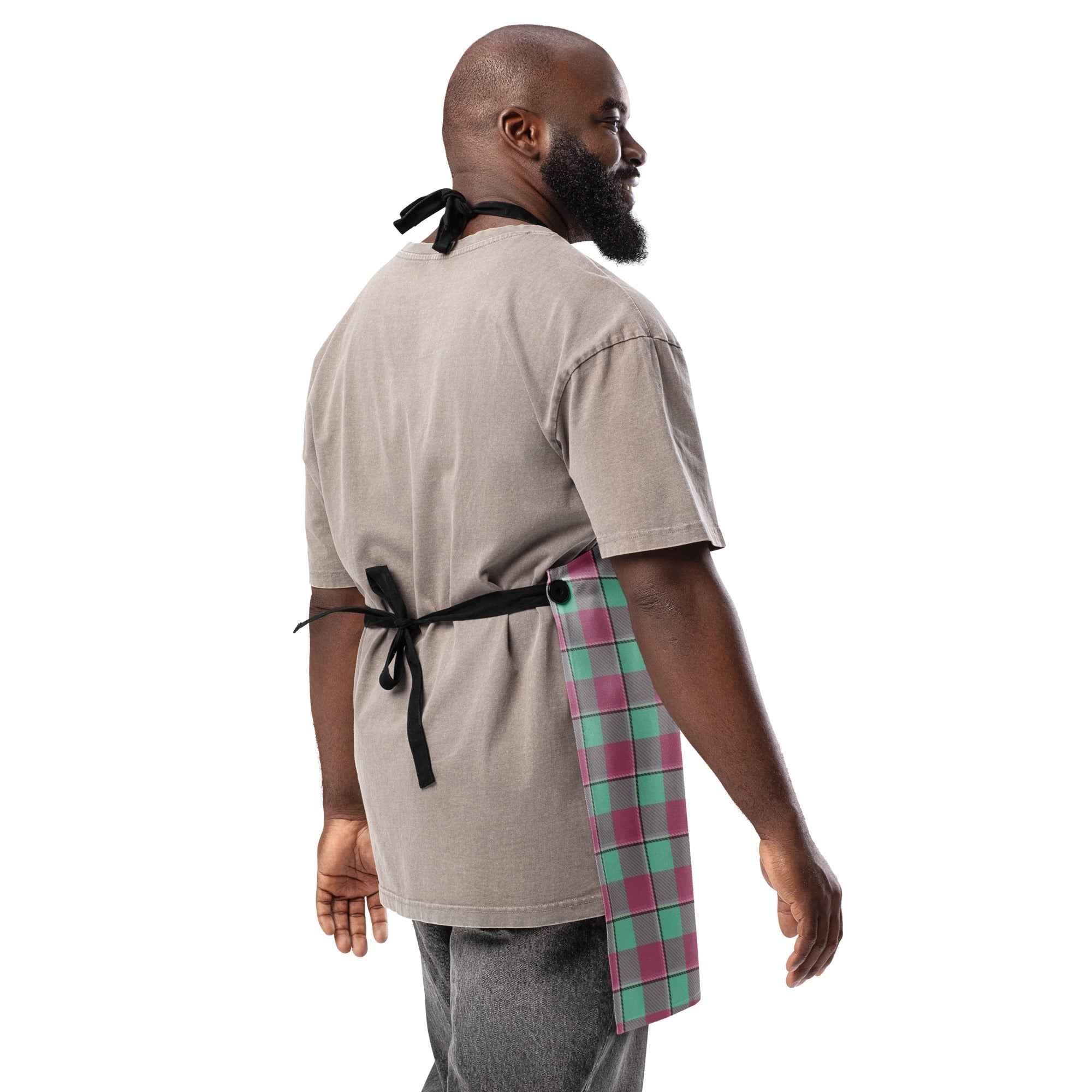 Personalized Vista Blue and Turkish Rose Plaid Apron - Scottish Squares