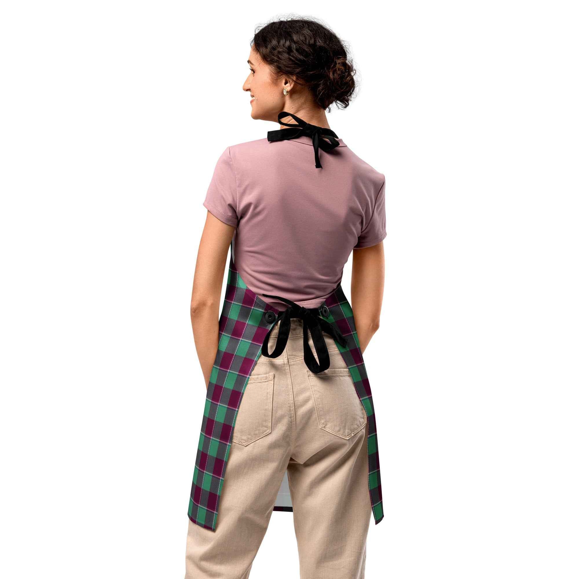 Personalized Ocean Green and Mulberry Wood Plaid Apron - Scottish Squares