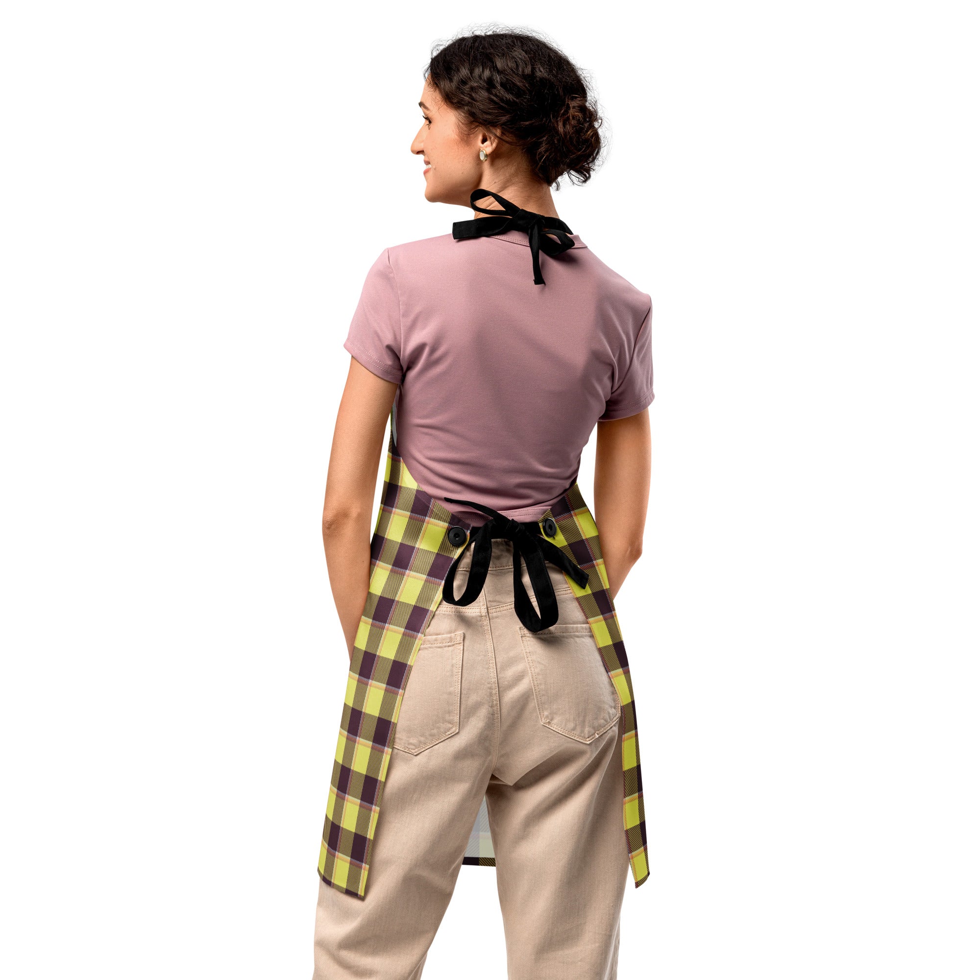 Personalized Flax and Livid Brown Plaid Apron - Scottish Squares