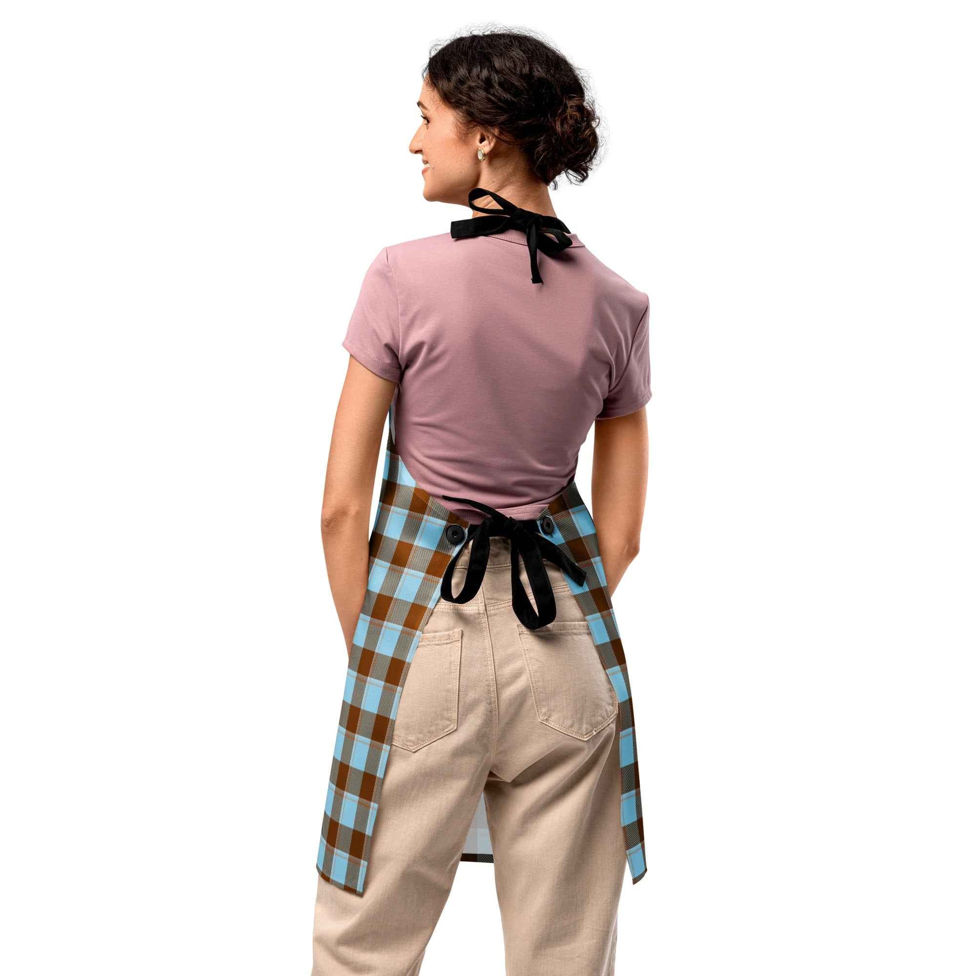 Personalized Blizzard Blue and Livid Brown Plaid Apron - Scottish Squares