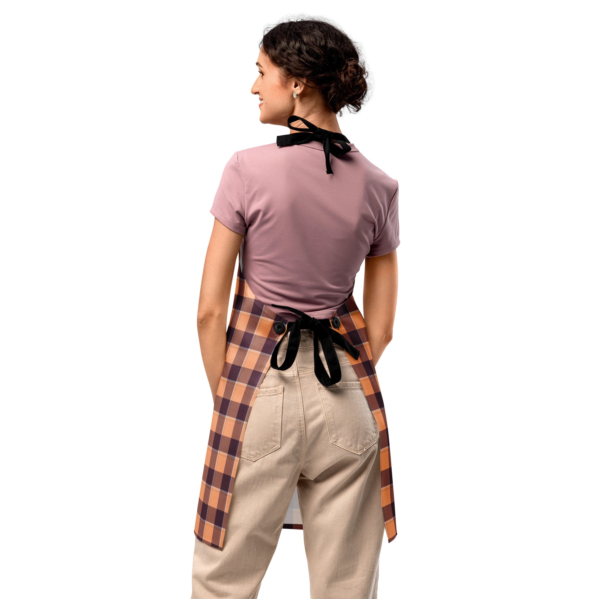Personalized Hit Pink and Livid Brown Plaid Apron - Scottish Squares
