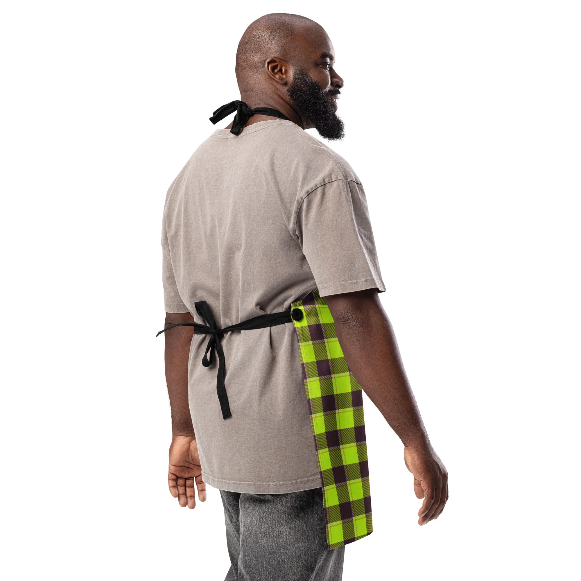 Personalized Electric Lime and Livid Brown Plaid Apron - Scottish Squares