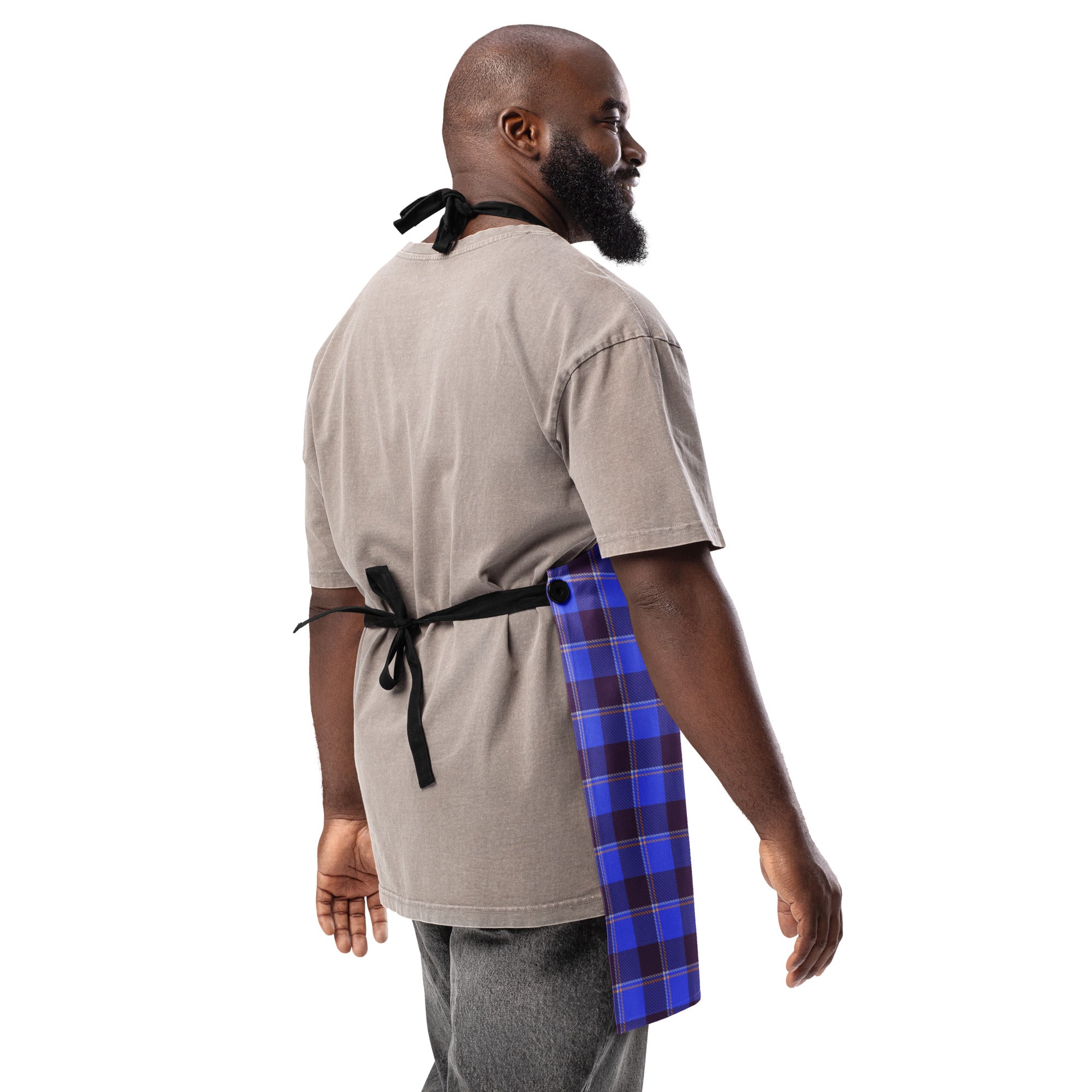 Personalized Cornflower Blue and Livid Brown Apron - Scottish Squares