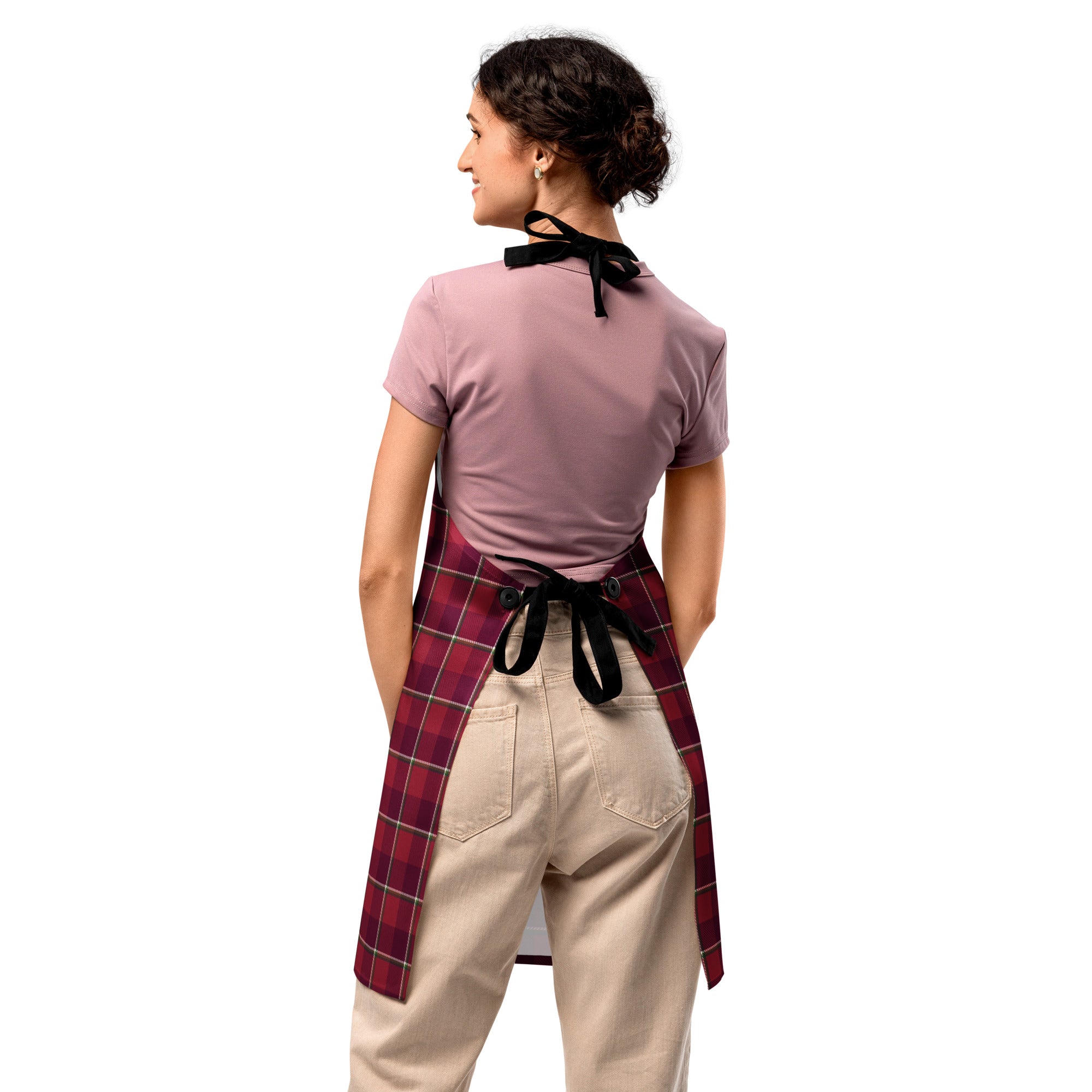 Personalized Old Brick and Cab Sav Plaid Apron - Scottish Squares