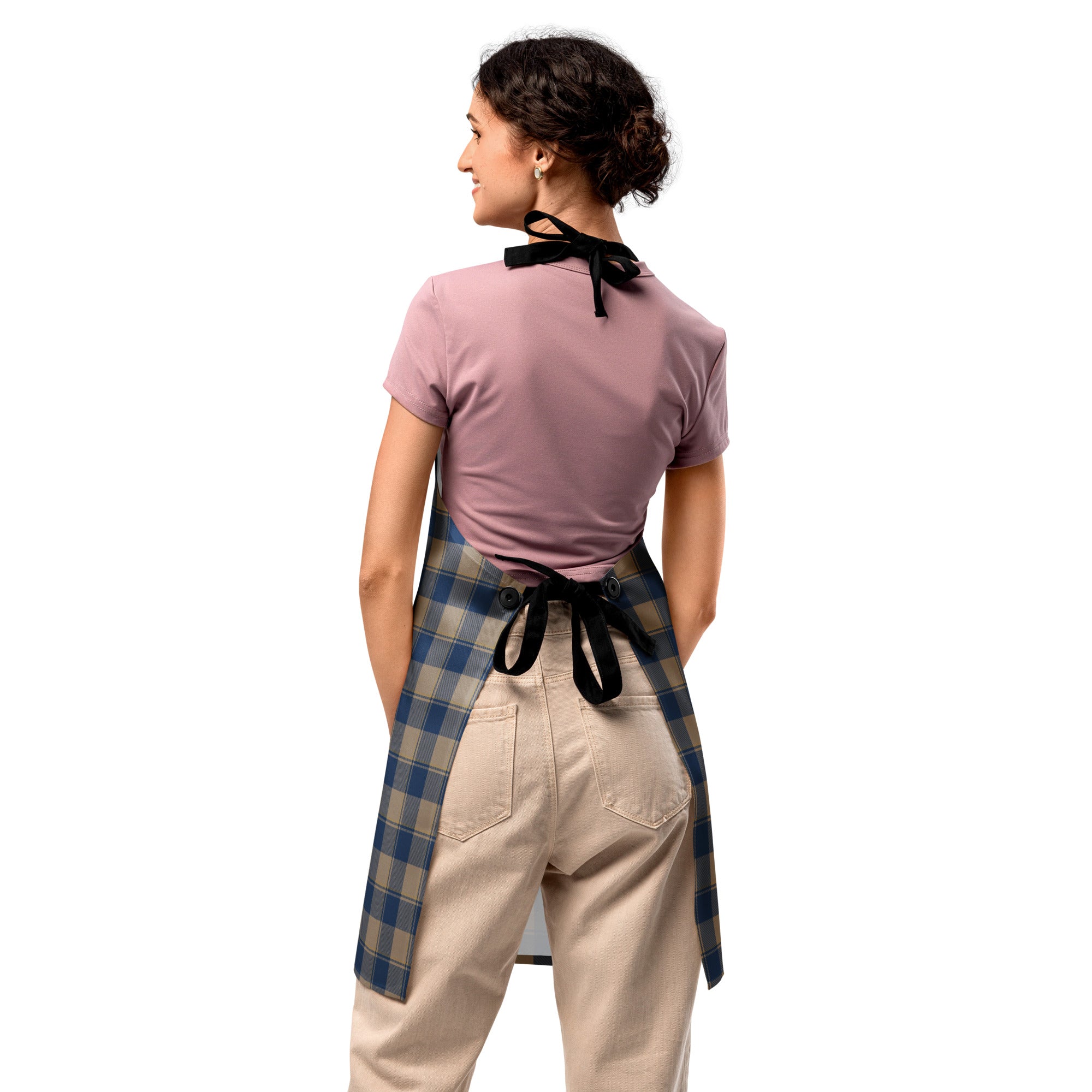 Personalized Cello and Donkey Brown Plaid Apron - Scottish Squares