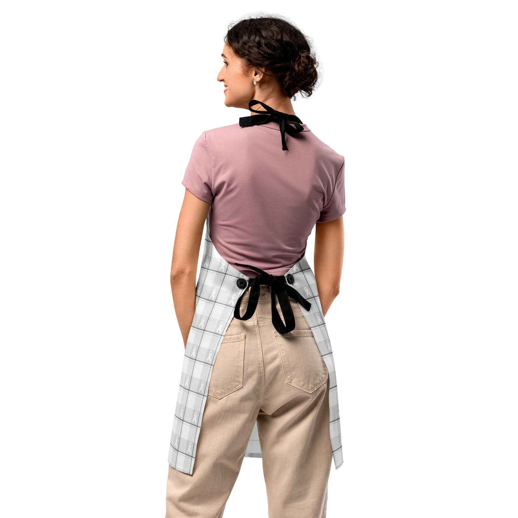 Apron Lung Cancer Awareness Plaid, White Ribbon, Supportive Gift - Scottish Squares