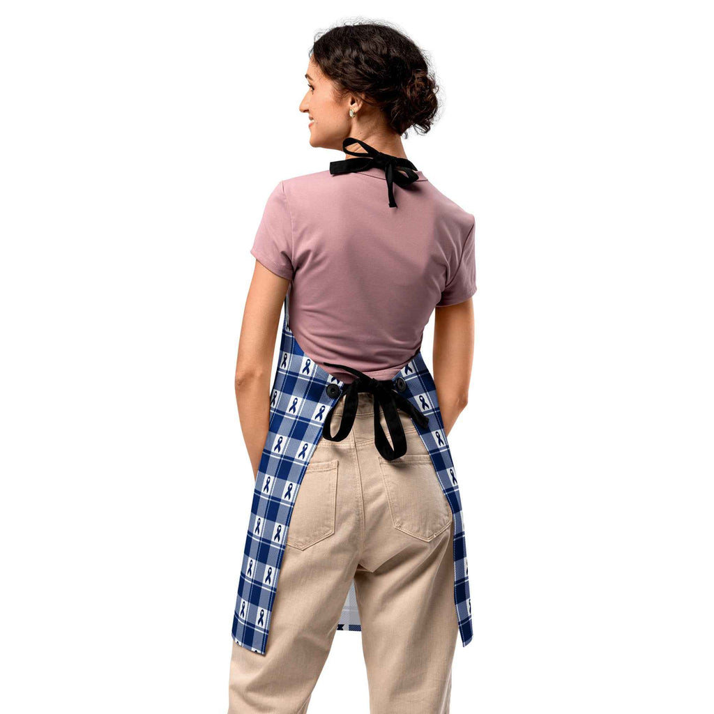 Apron Colorectal Awareness Plaid, Dark Blue Ribbon, Supportive Gift - Scottish Squares