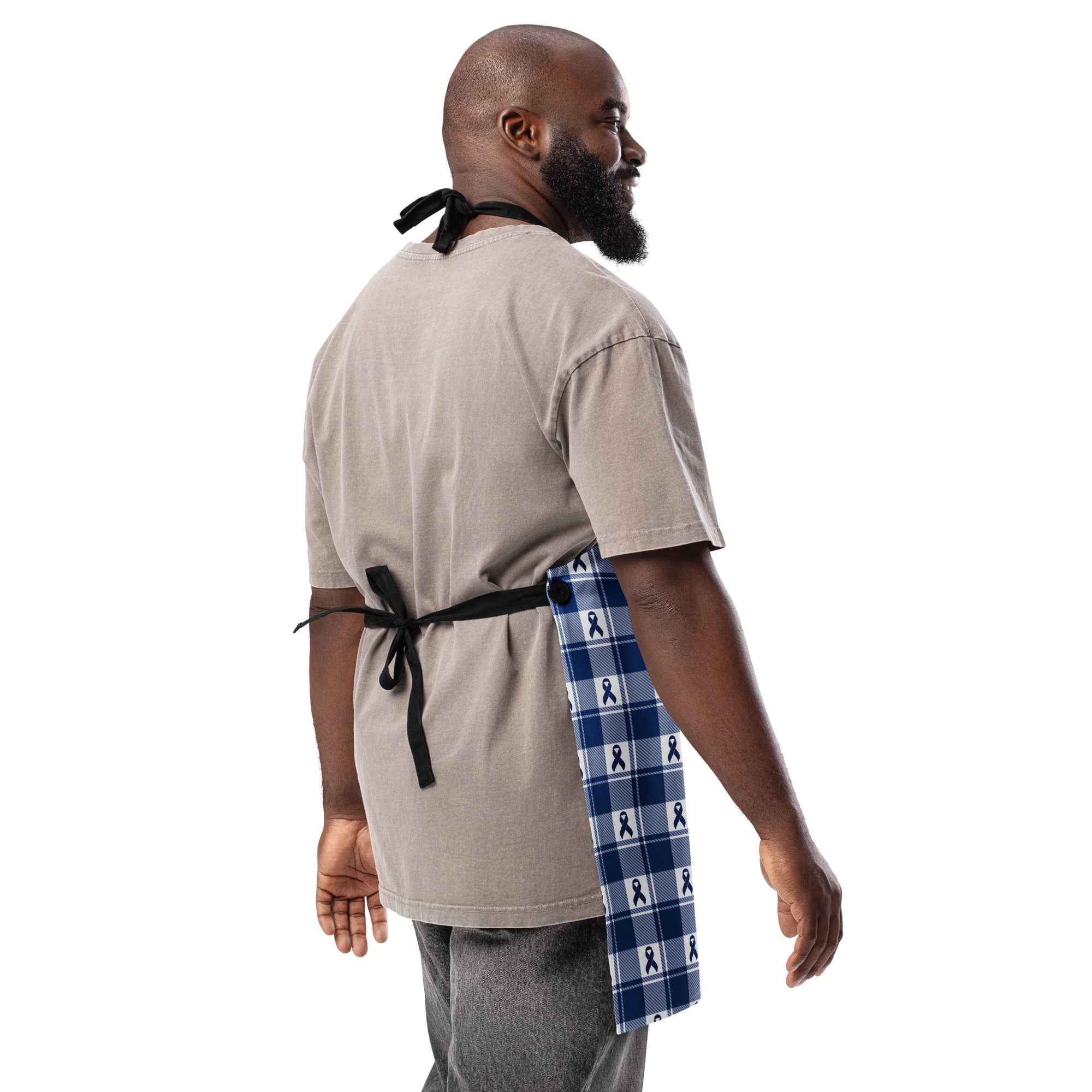 Apron Colorectal Awareness Plaid, Dark Blue Ribbon, Supportive Gift - Scottish Squares