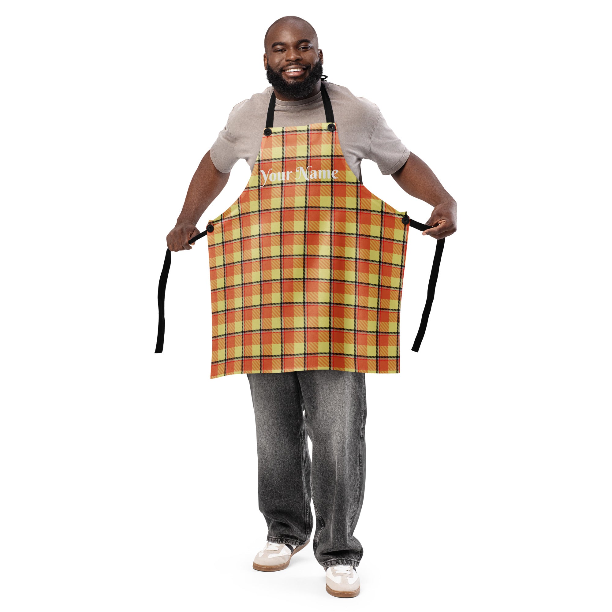 Personalized Claystone and Morning Mist Plaid Apron - Scottish Squares