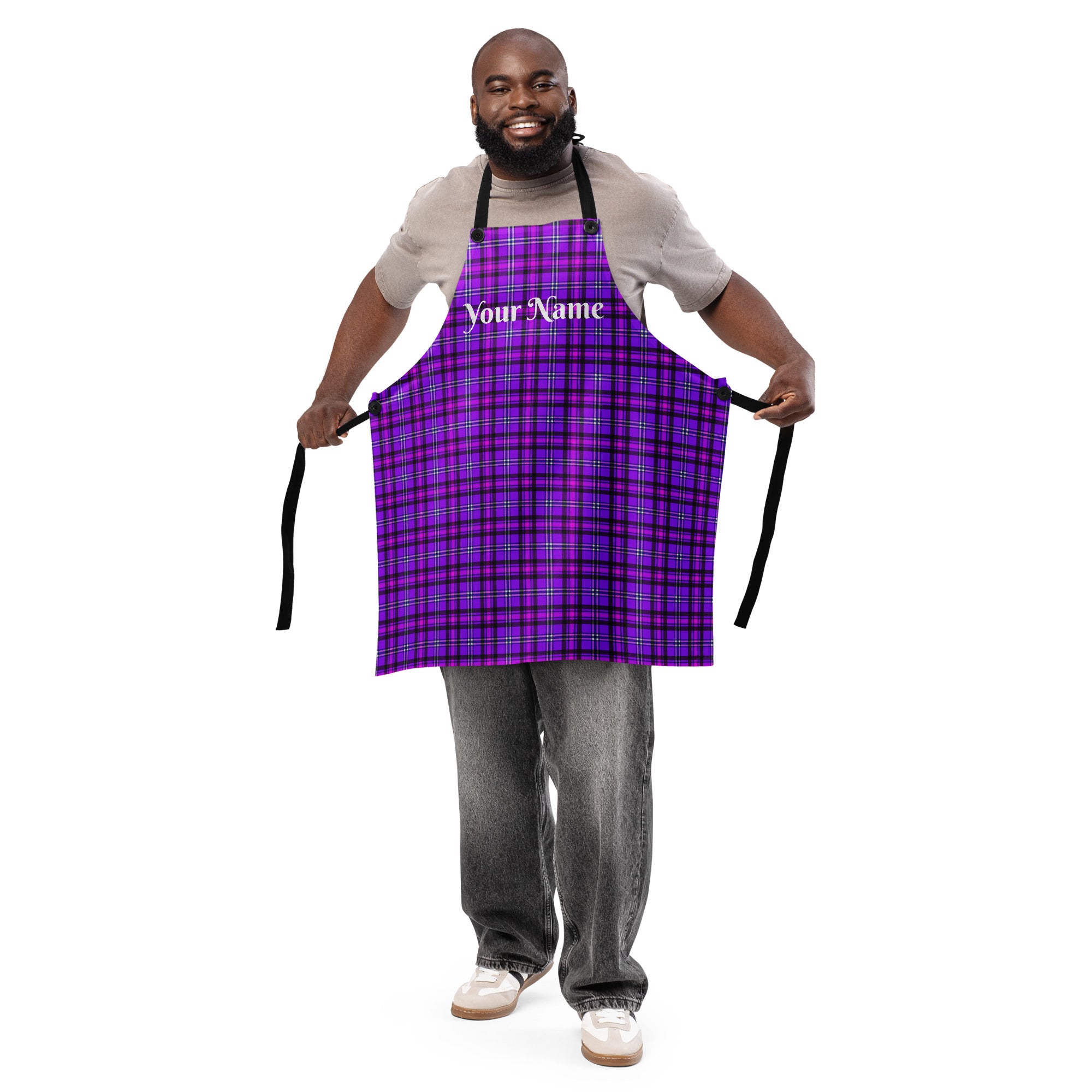 Personalized Electric Violet and Fuchsia Plaid Apron - Scottish Squares