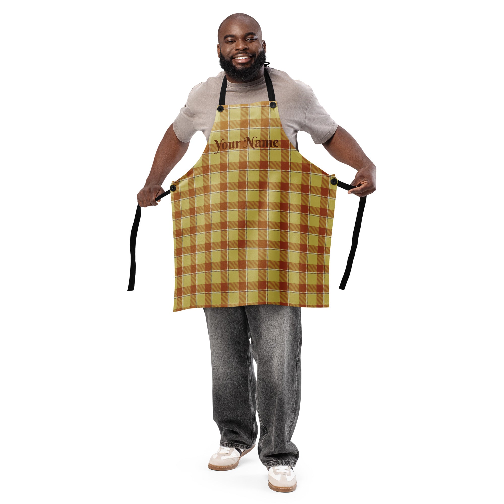 Personalized Zombie and Copper Plaid Apron - Scottish Squares