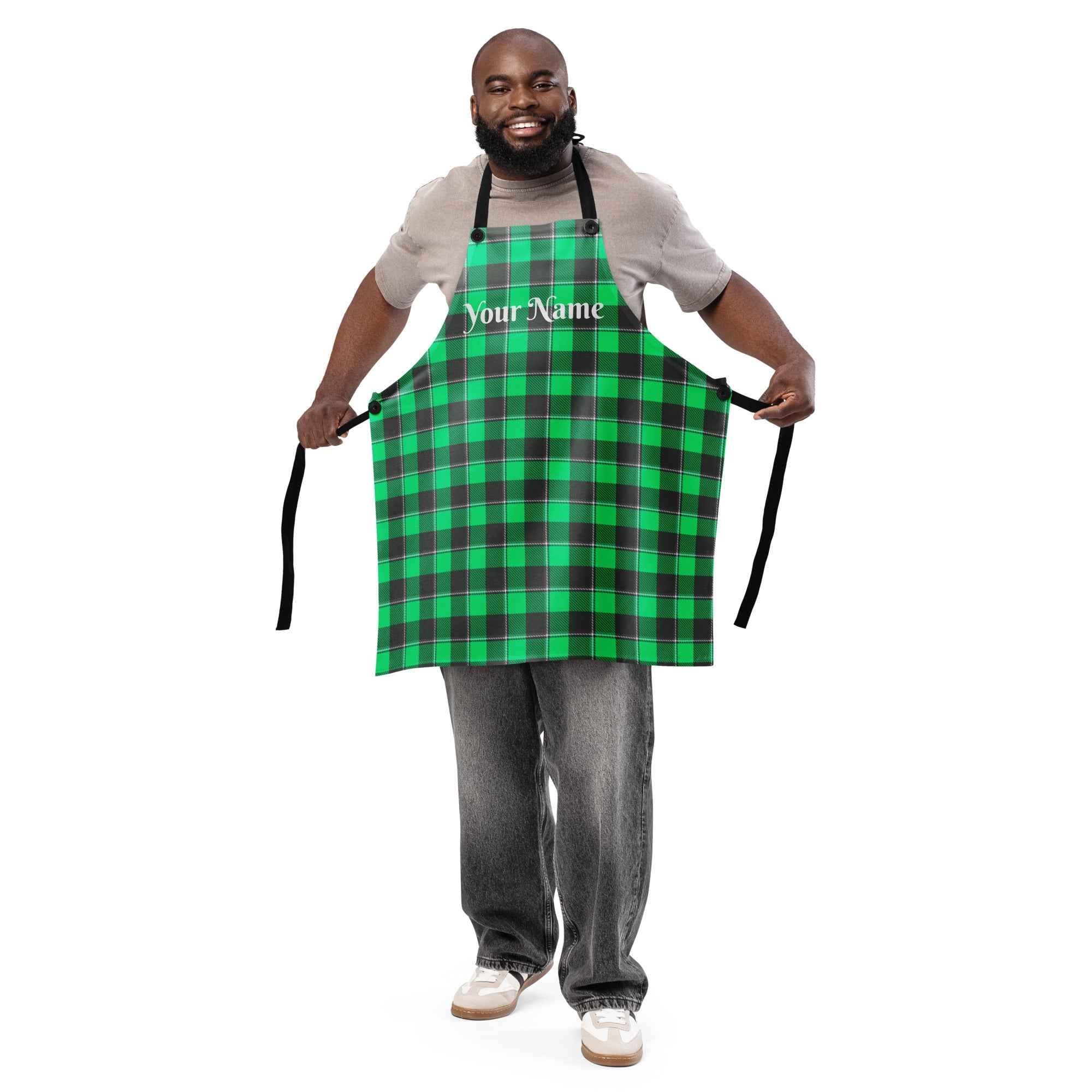 Personalized Spring Green and Finlandia Plaid Apron - Scottish Squares