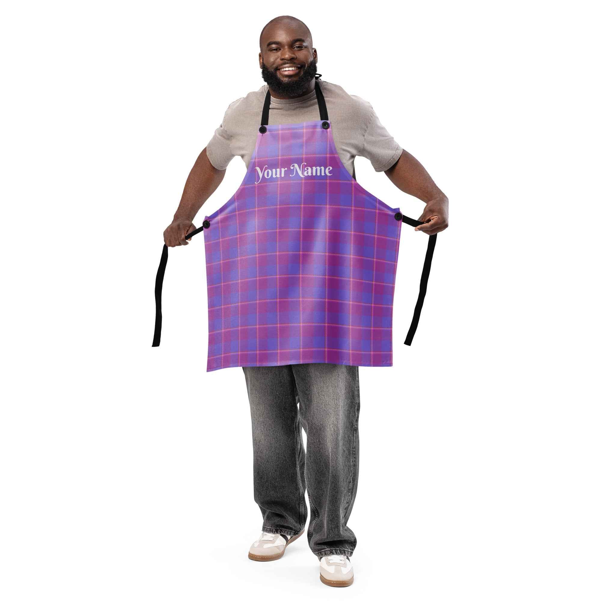 Personalized Viola and Dull Lavender Plaid Apron - Scottish Squares