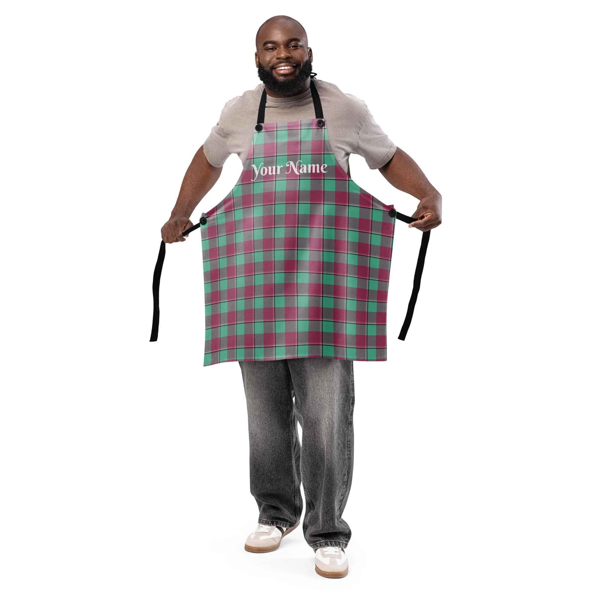 Personalized Vista Blue and Turkish Rose Plaid Apron - Scottish Squares