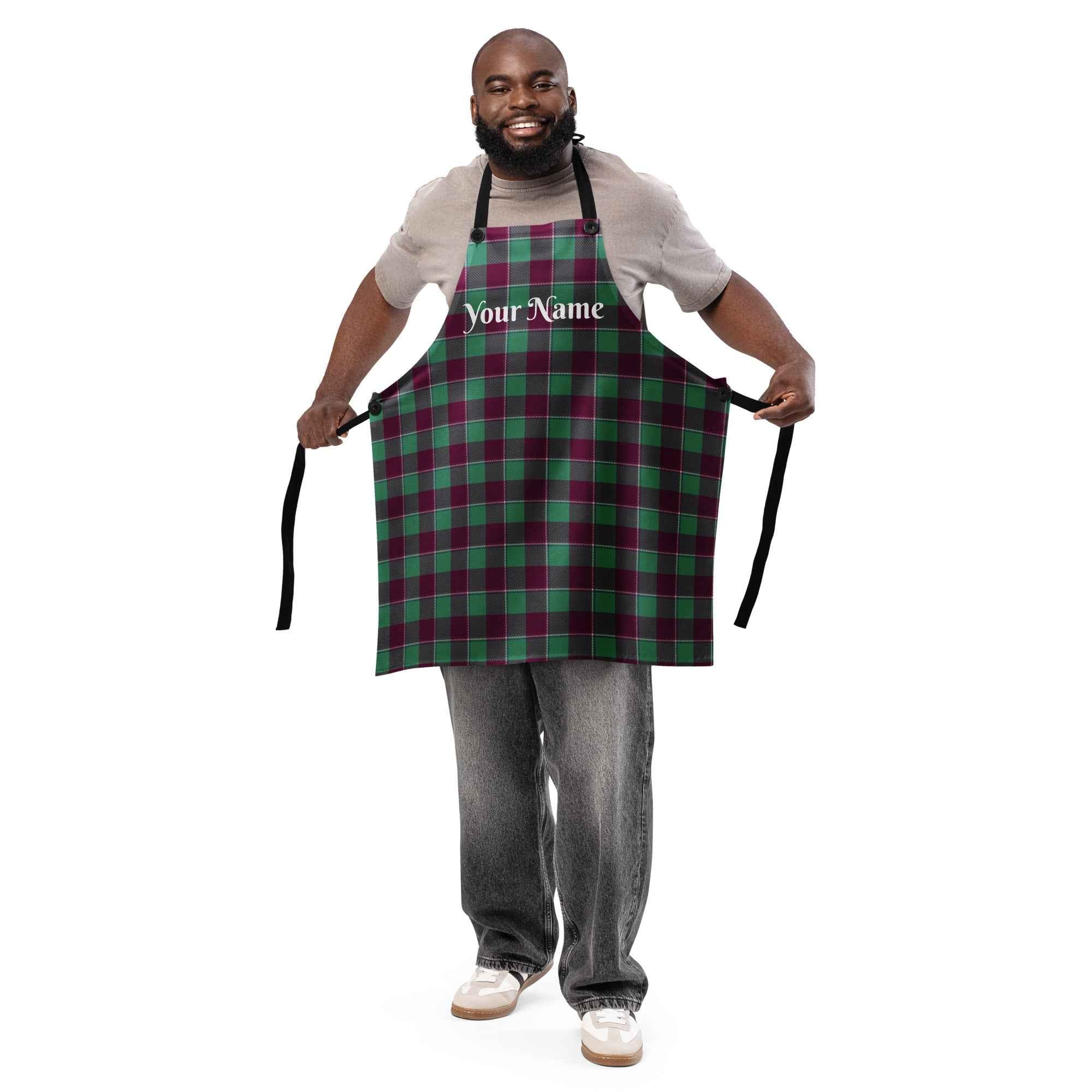 Personalized Ocean Green and Mulberry Wood Plaid Apron - Scottish Squares