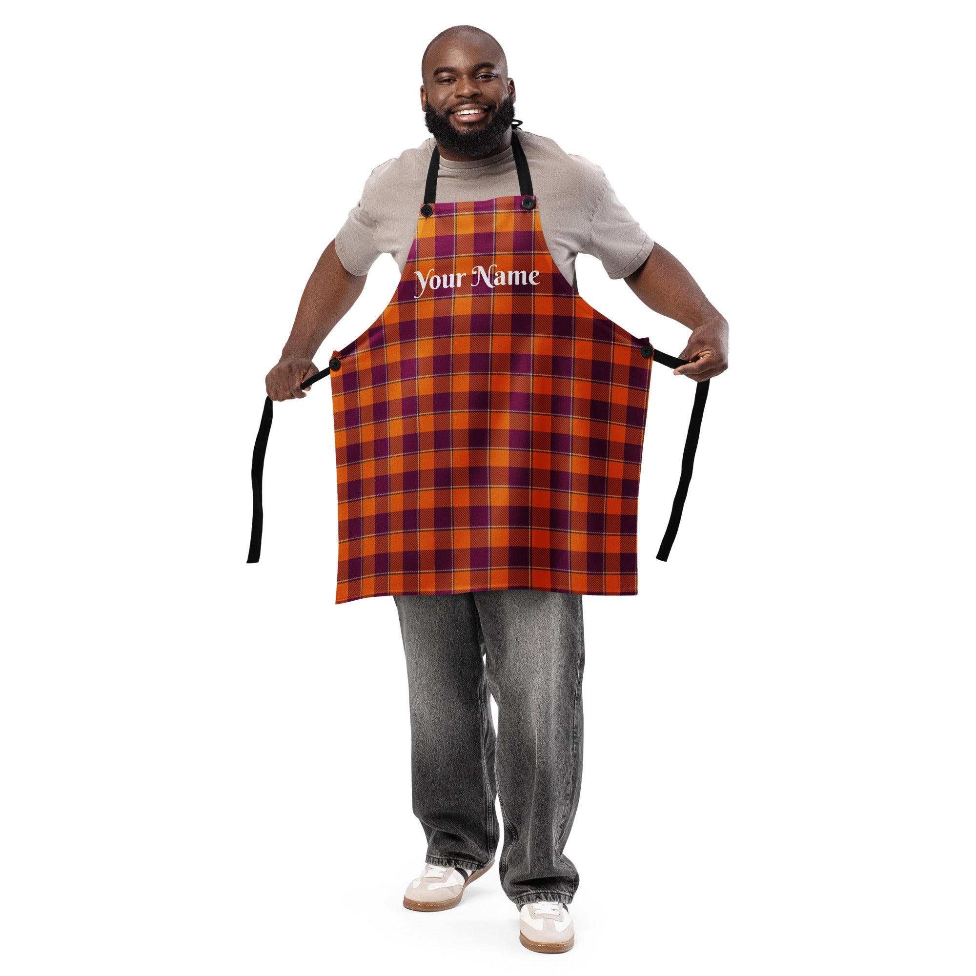 Personalized Tahiti Gold and Rose Bud Cherry Plaid Apron - Scottish Squares