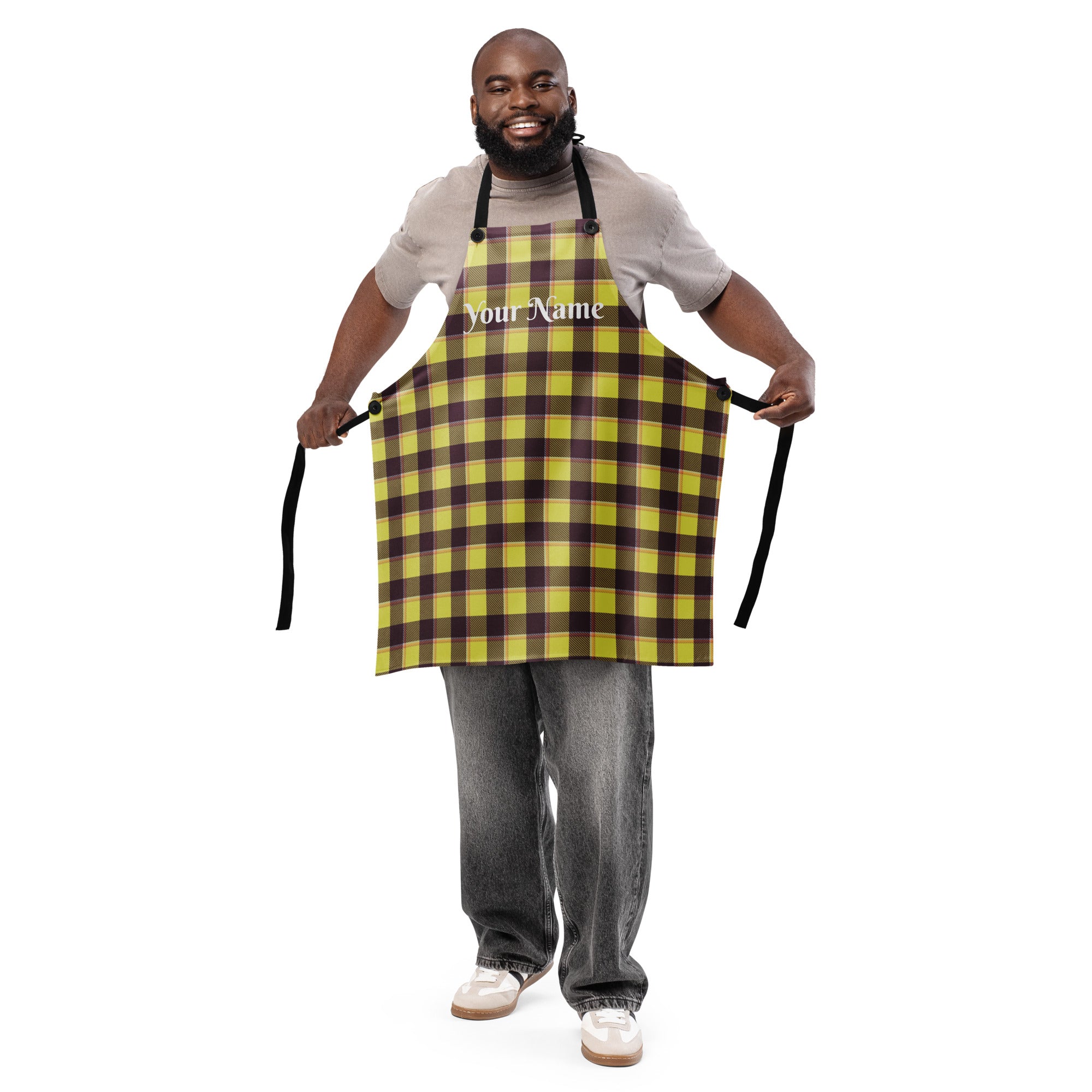 Personalized Flax and Livid Brown Plaid Apron - Scottish Squares