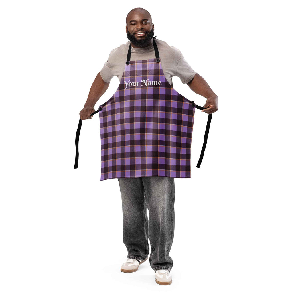 Personalized Light Wisteria and Livid Brown Plaid Apron - Scottish Squares