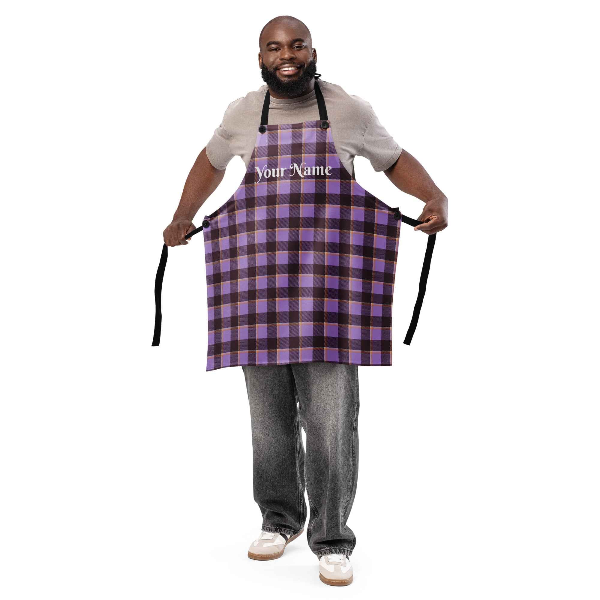 Personalized Light Wisteria and Livid Brown Plaid Apron - Scottish Squares