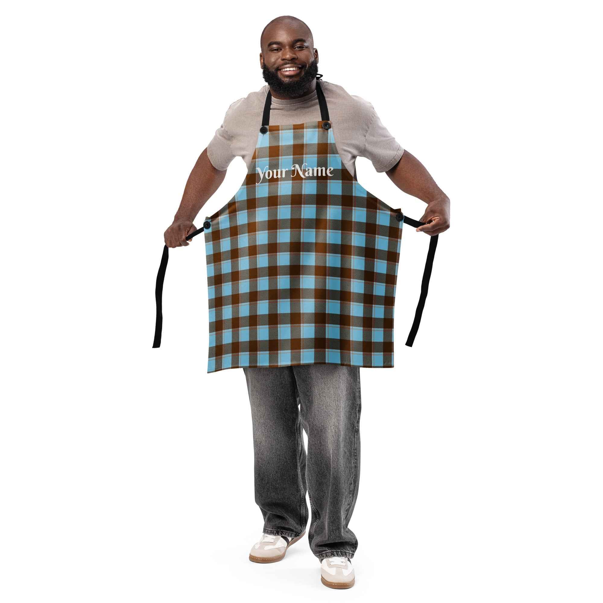 Personalized Blizzard Blue and Livid Brown Plaid Apron - Scottish Squares