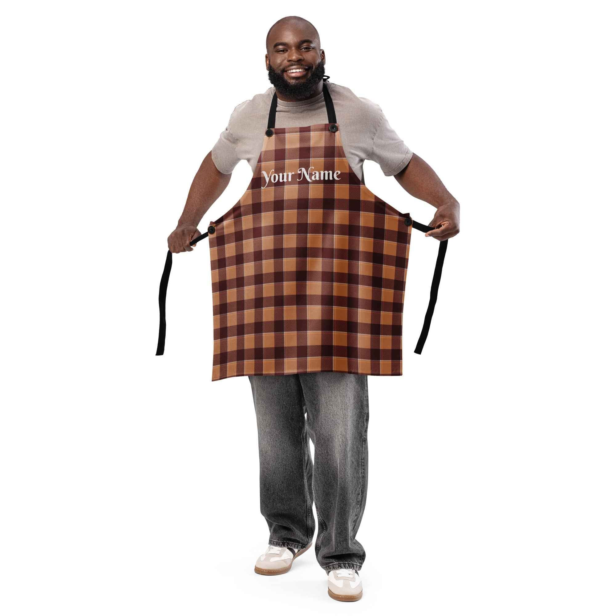 Personalized Whiskey and Livid Brown Plaid Apron - Scottish Squares