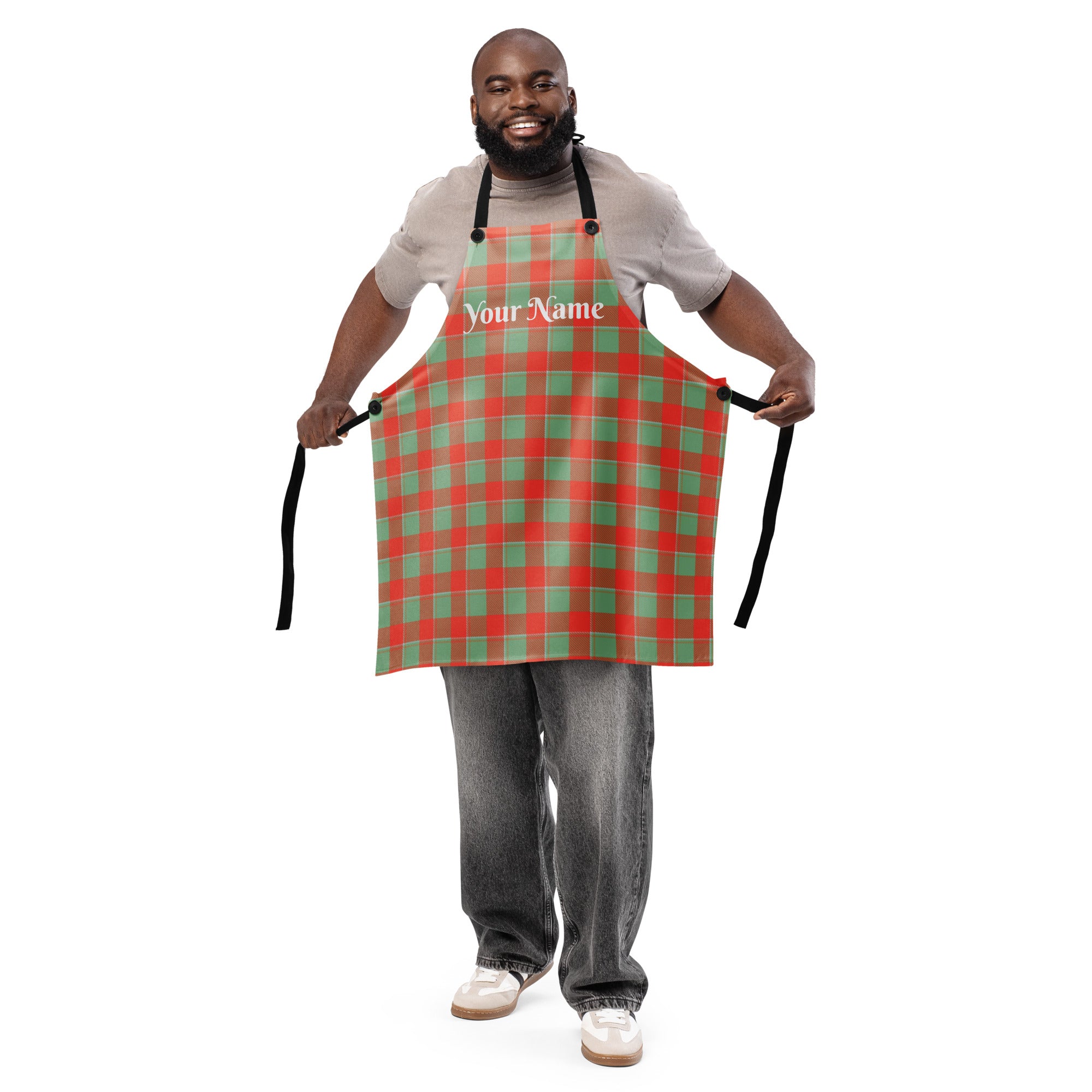 Personalized Spring Rain and Persimmon Plaid Apron - Scottish Squares