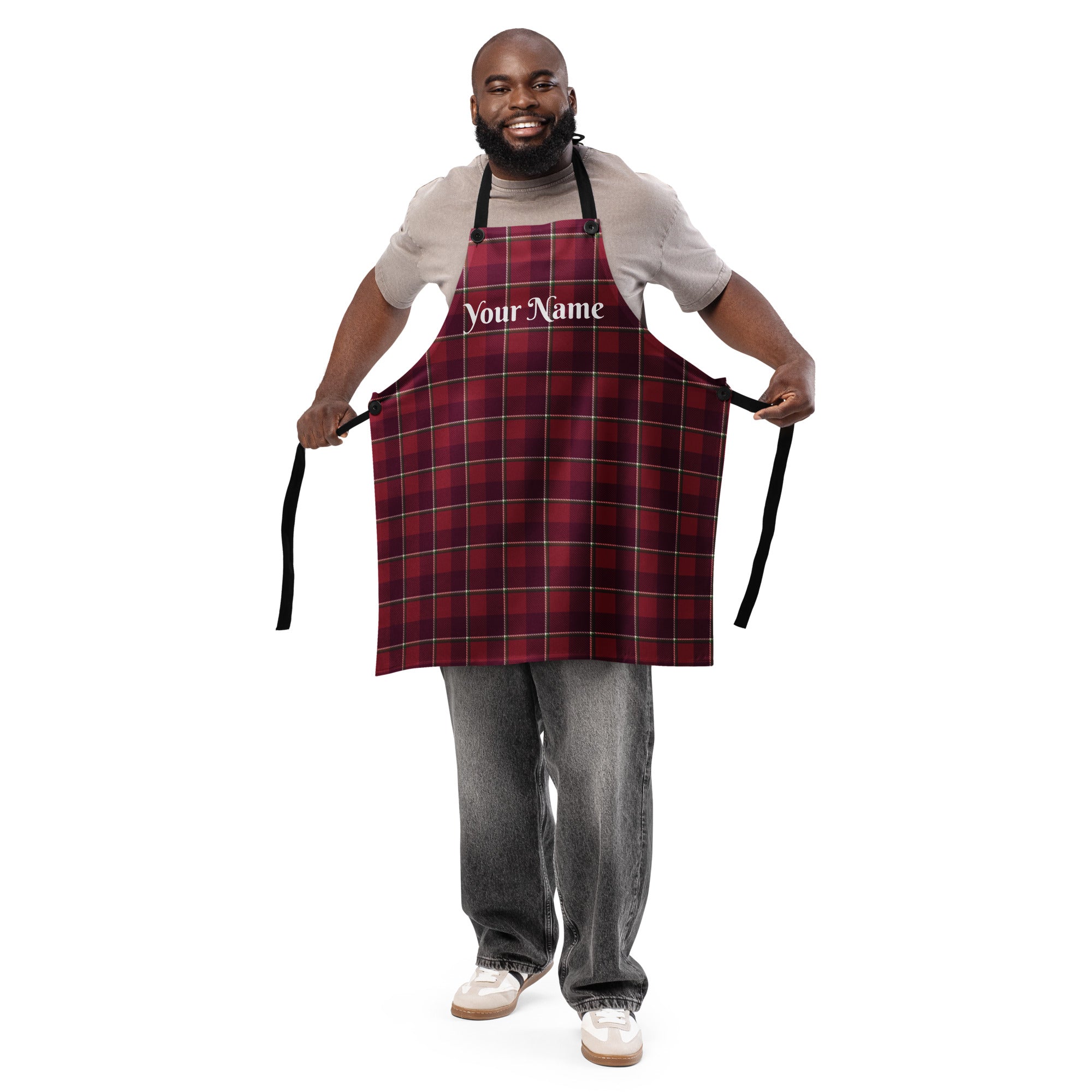 Personalized Old Brick and Cab Sav Plaid Apron - Scottish Squares