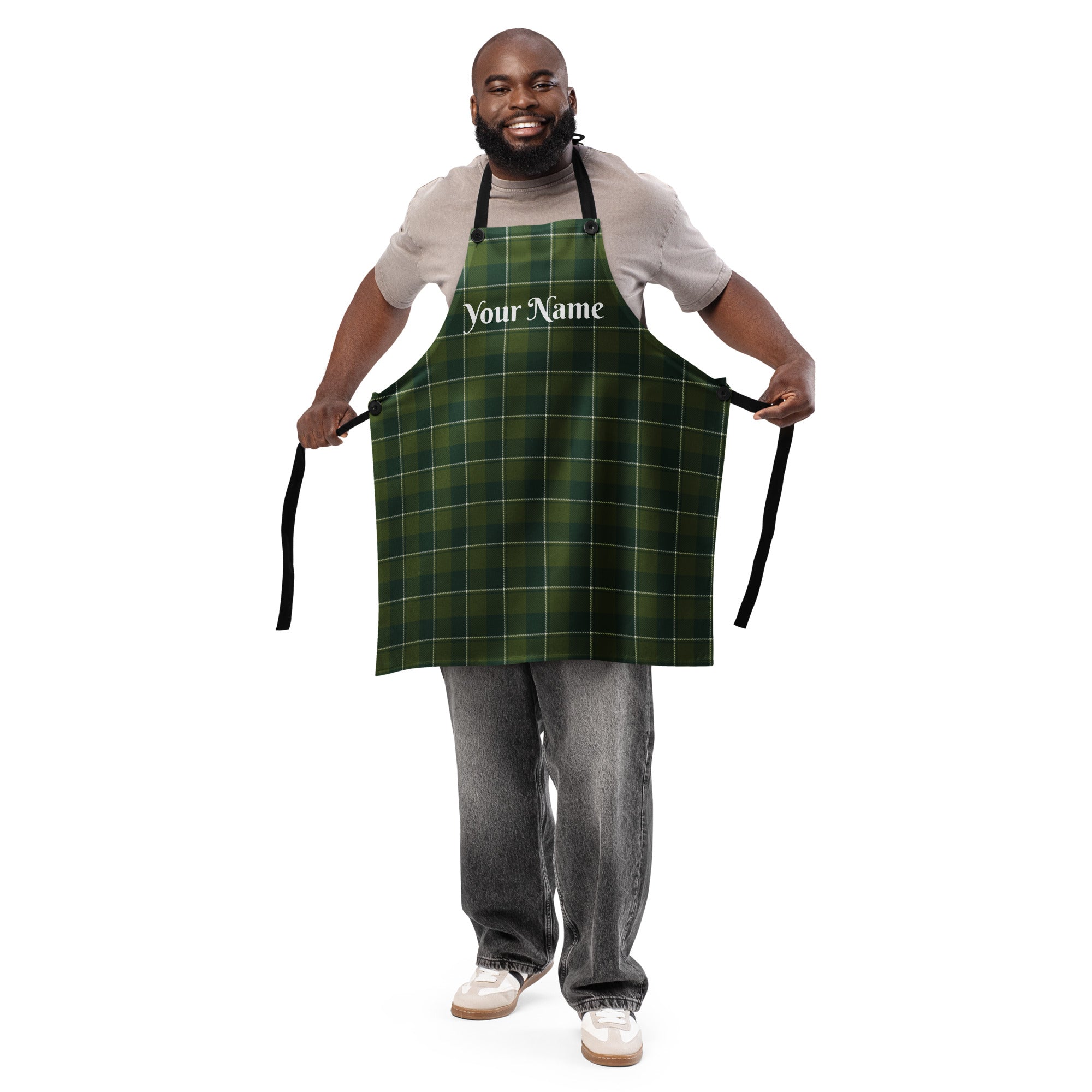 Personalized Woodland and Evergreen Plaid Apron - Scottish Squares