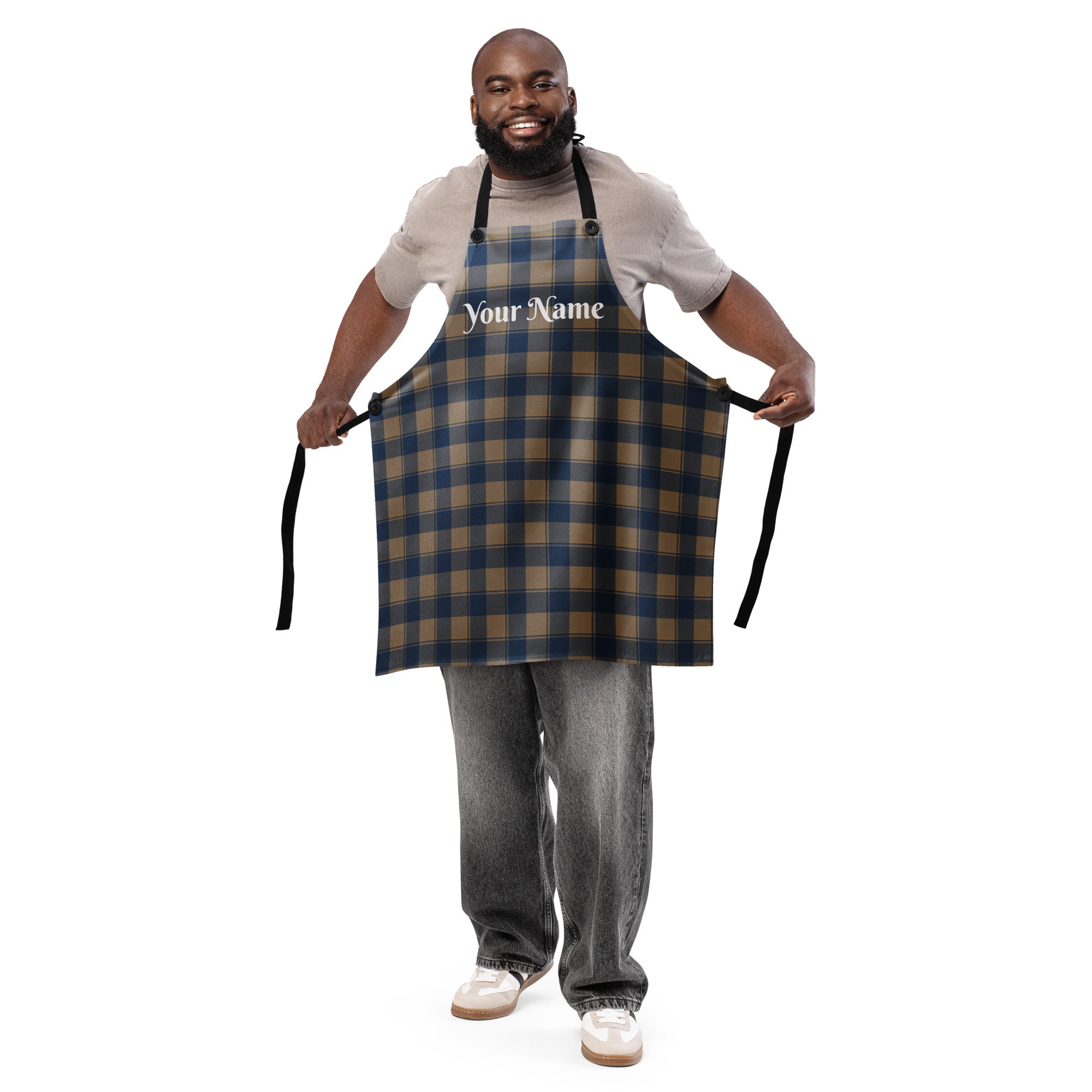Personalized Cello and Donkey Brown Plaid Apron - Scottish Squares
