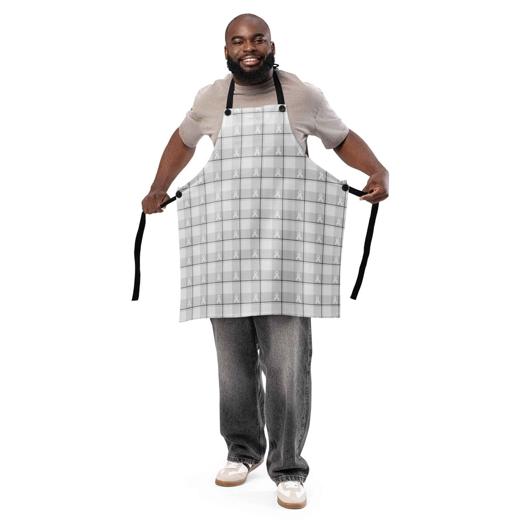 Apron Lung Cancer Awareness Plaid, White Ribbon, Supportive Gift - Scottish Squares