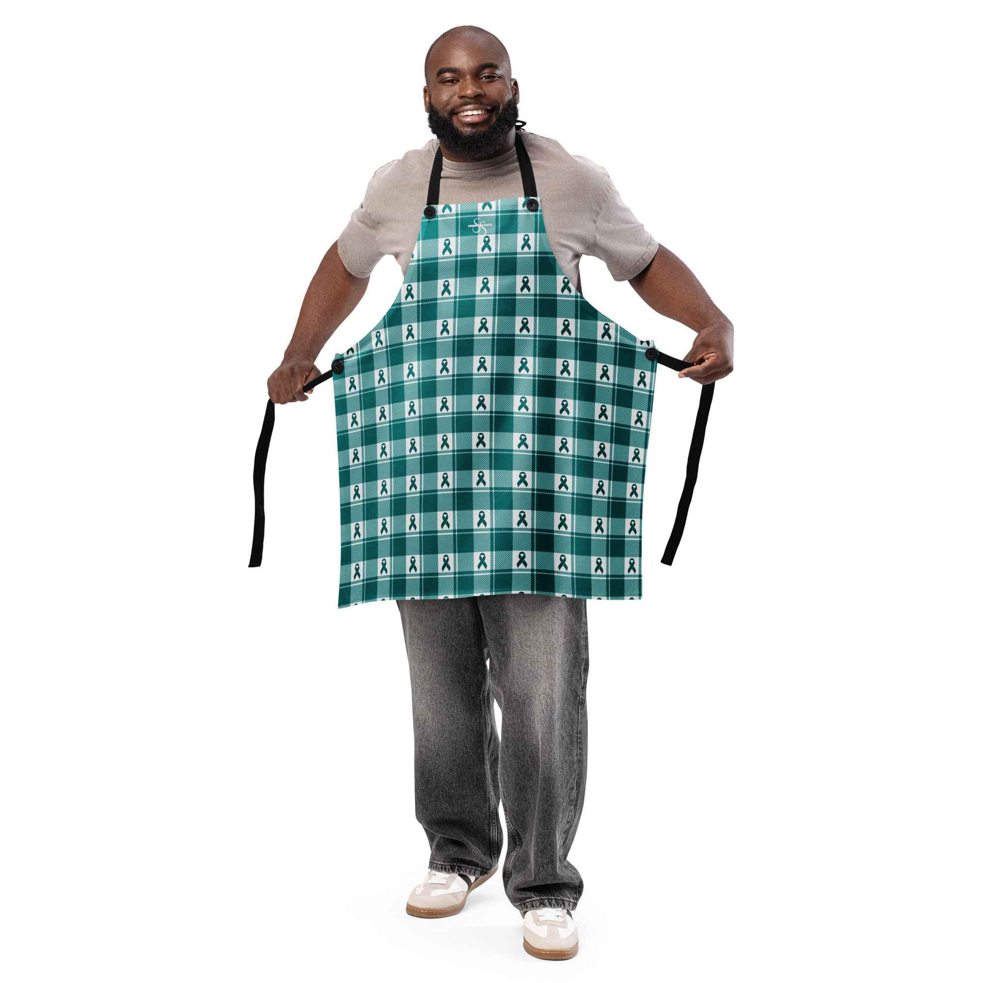 Apron Cervical Cancer Awareness Plaid, Teal Ribbon, Supportive Gift - Scottish Squares