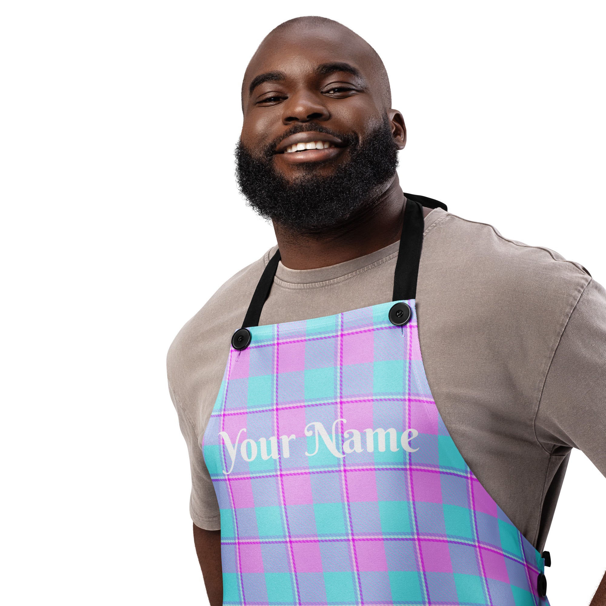 Personalized Mauve and Coastal Mist Plaid Apron - Scottish Squares