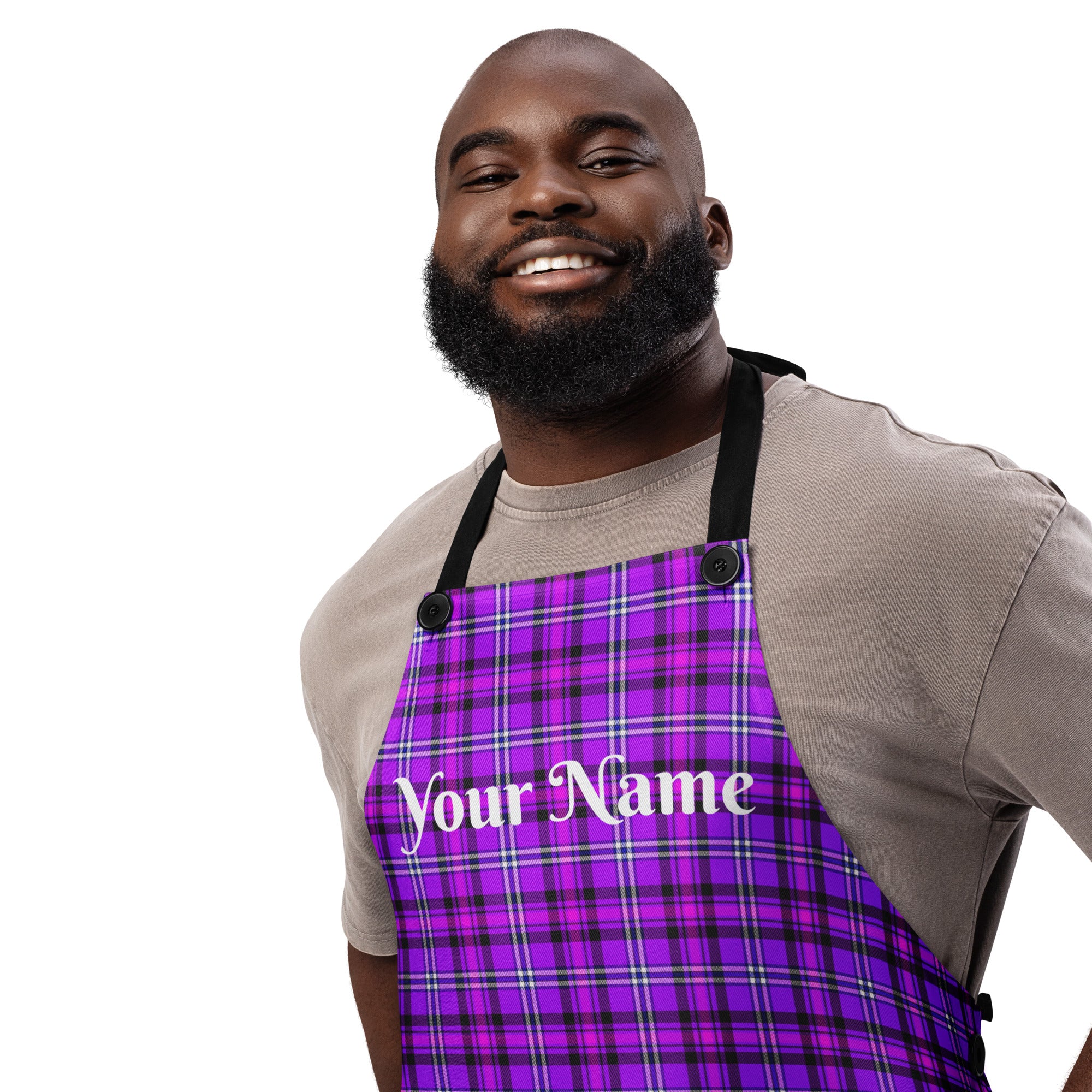 Personalized Electric Violet and Fuchsia Plaid Apron - Scottish Squares