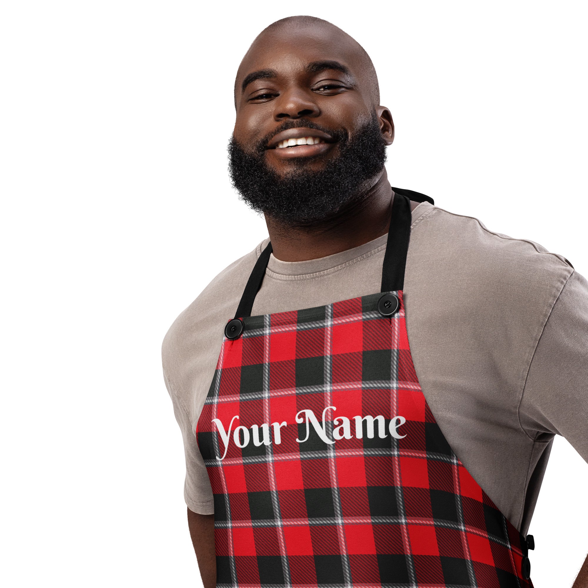 Personalized Red Ribbon and Heavy Metal Plaid Apron - Scottish Squares