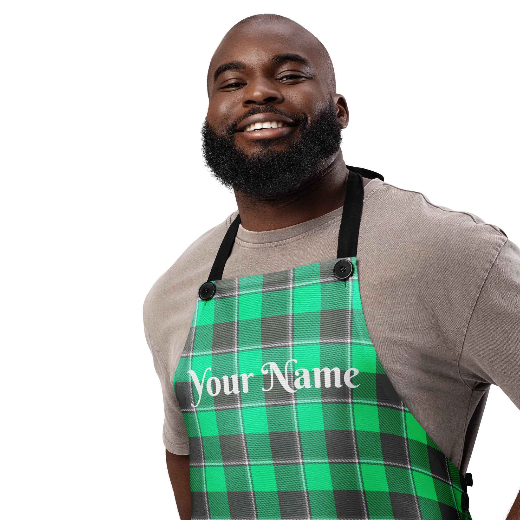Personalized Spring Green and Finlandia Plaid Apron - Scottish Squares