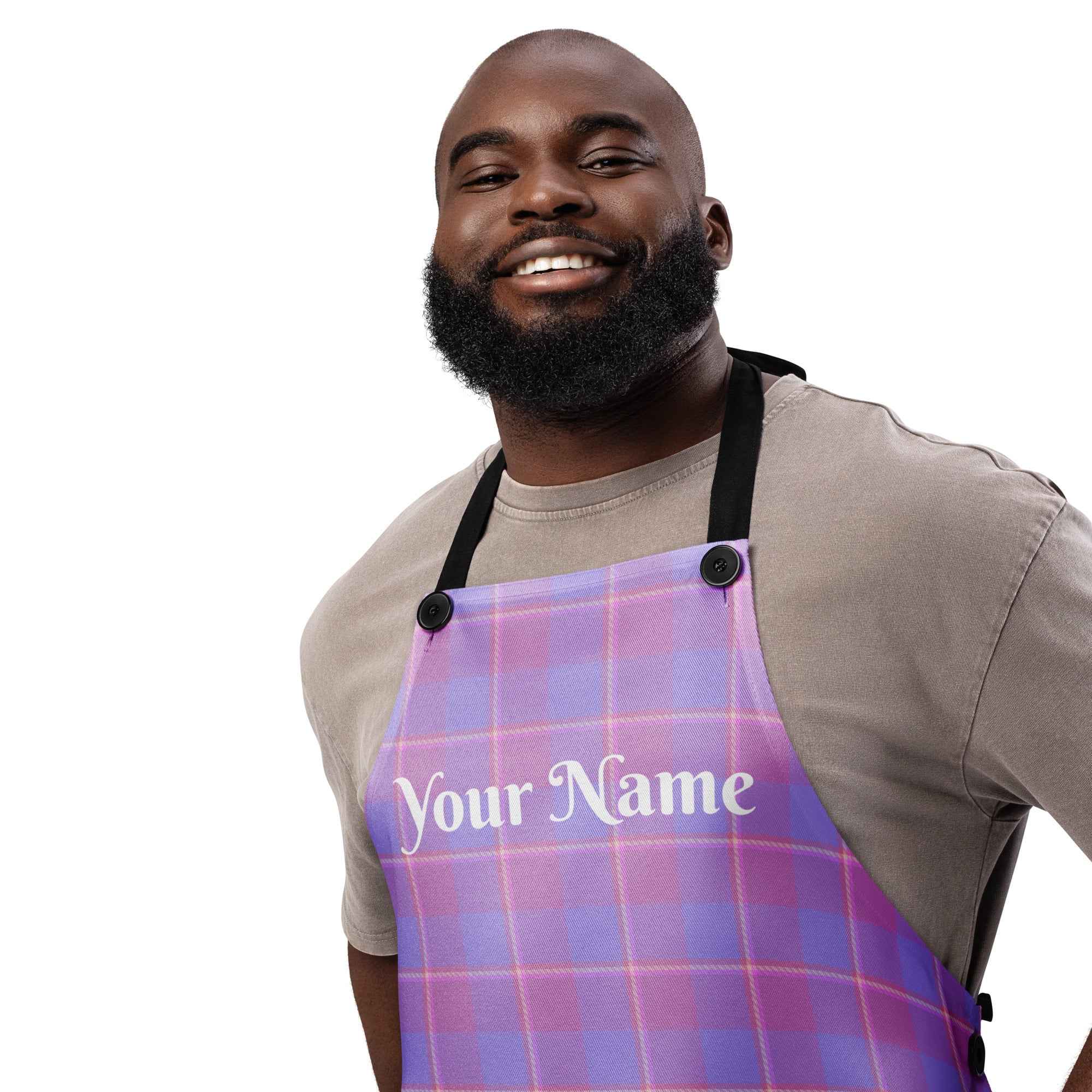 Personalized Viola and Dull Lavender Plaid Apron - Scottish Squares