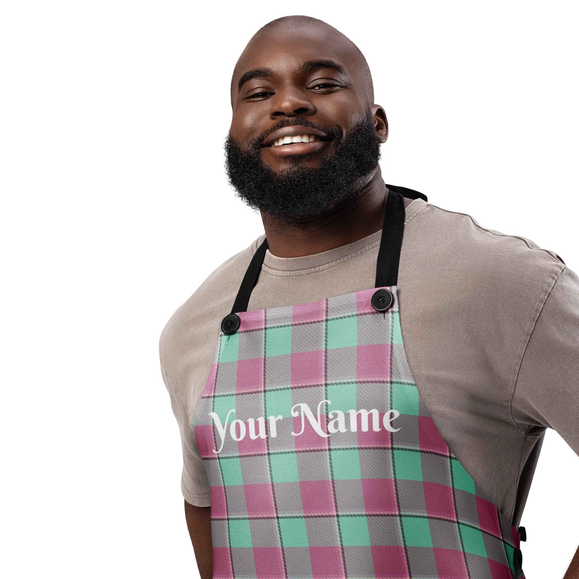 Personalized Vista Blue and Turkish Rose Plaid Apron - Scottish Squares