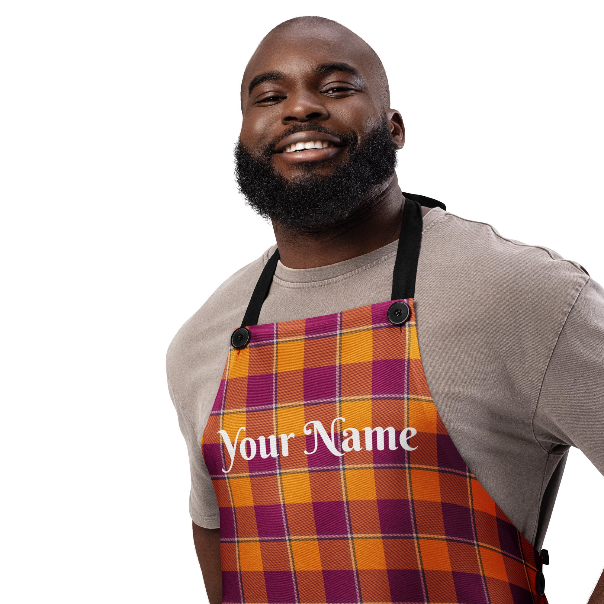 Personalized Tahiti Gold and Rose Bud Cherry Plaid Apron - Scottish Squares