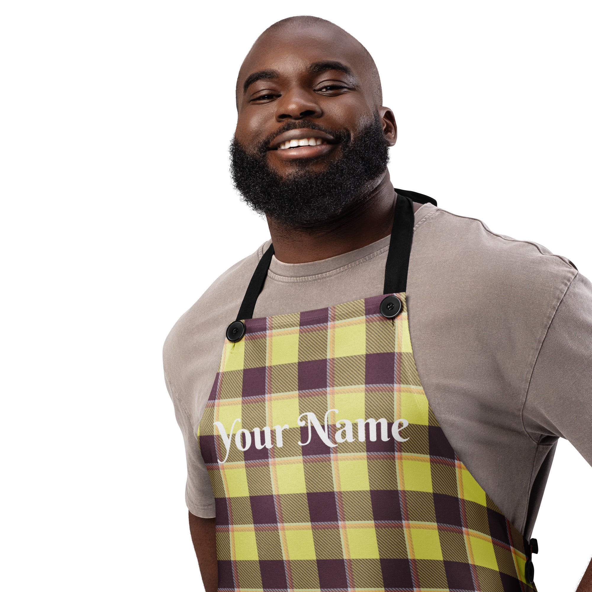 Personalized Flax and Livid Brown Plaid Apron - Scottish Squares