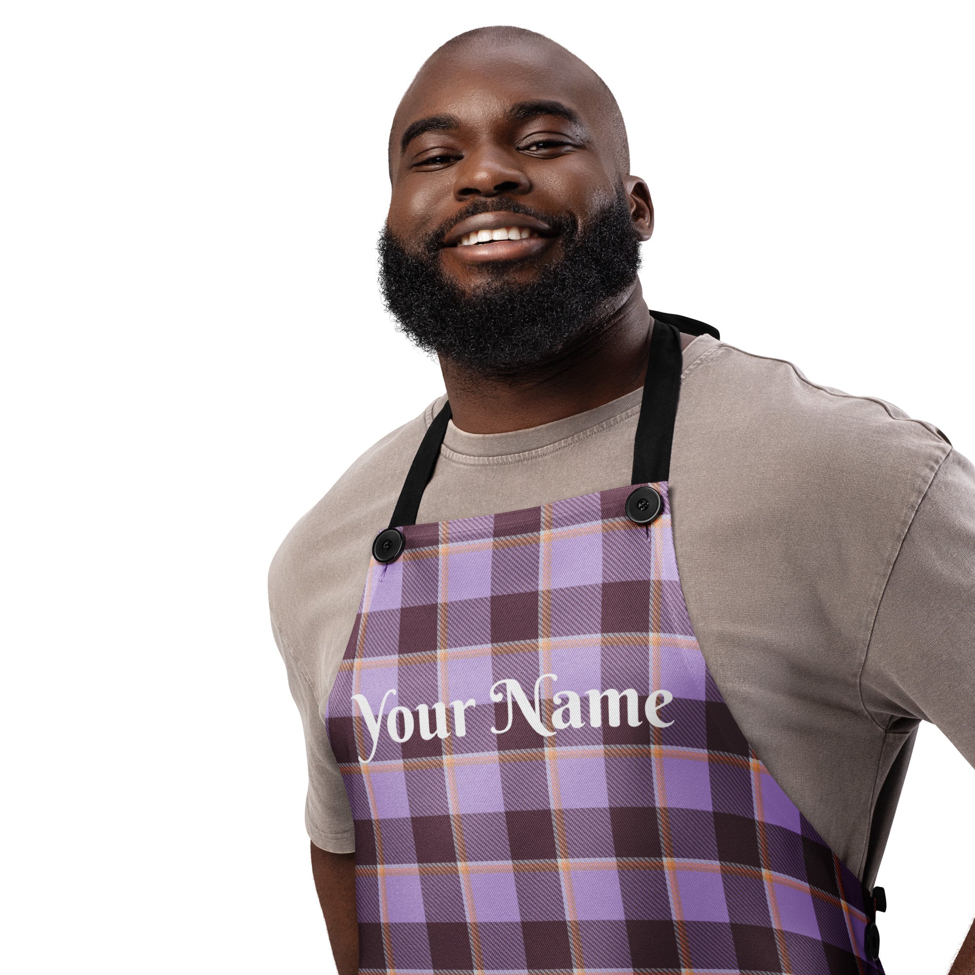 Personalized Light Wisteria and Livid Brown Plaid Apron - Scottish Squares
