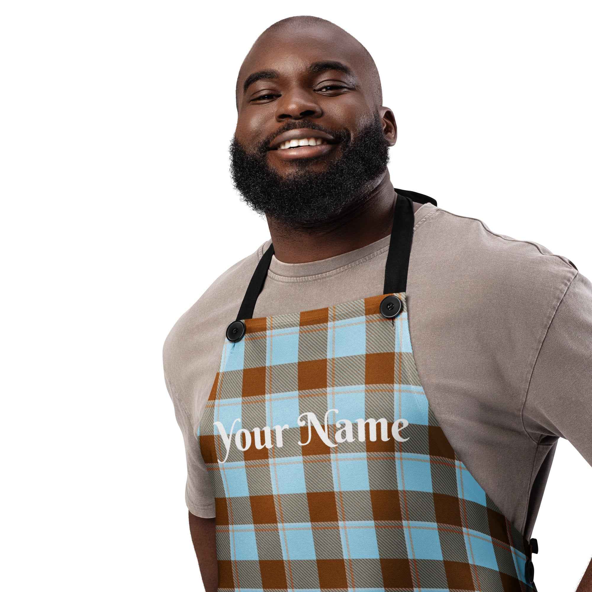 Personalized Blizzard Blue and Livid Brown Plaid Apron - Scottish Squares